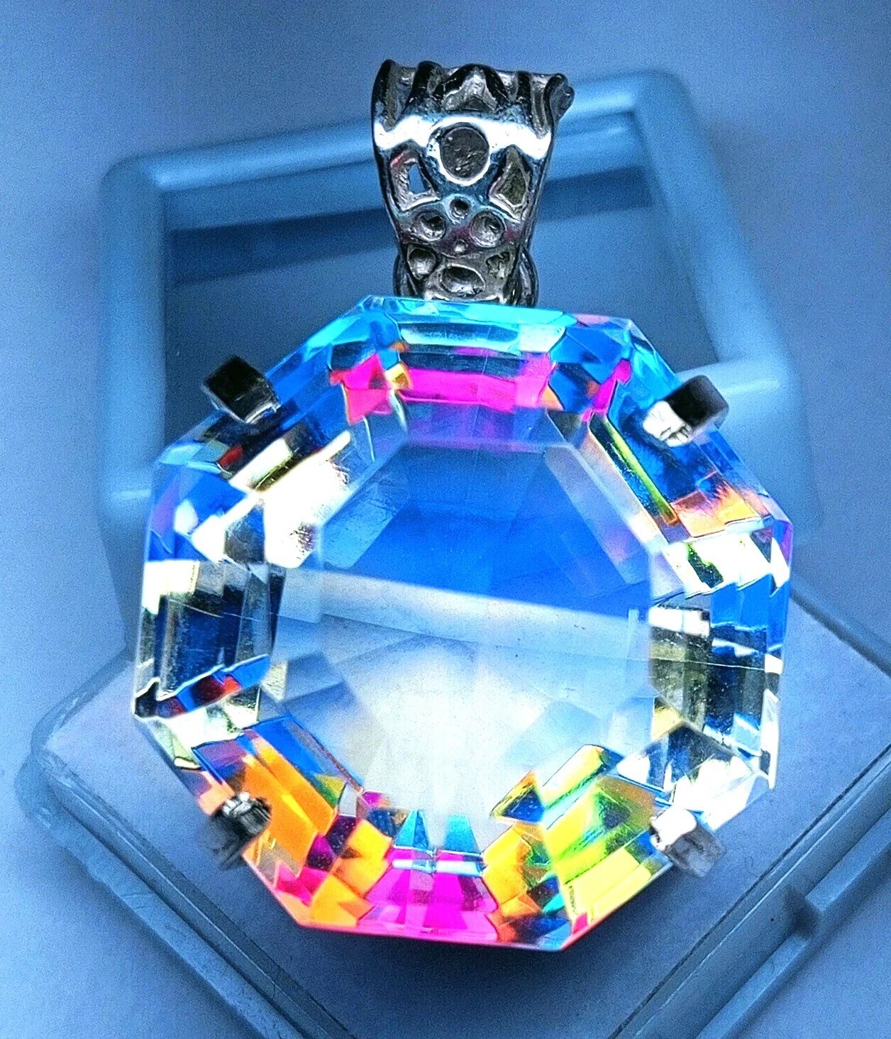 100 Ct+ Natural Mystic Topaz Octagon Cut 925 Solid Silver Pendant Gemstone