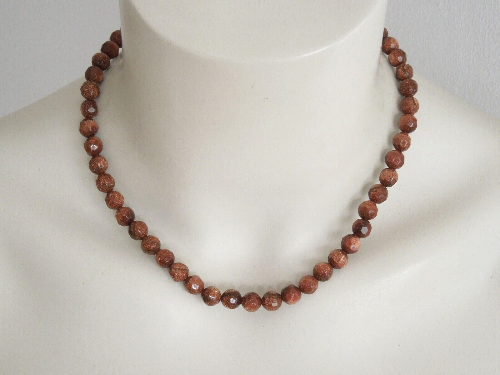 Faceted Goldstone Bead Necklace 36.3 G/44-49 Cm