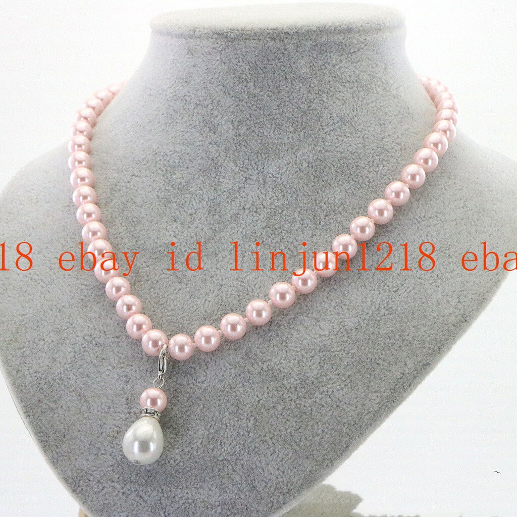 Fashion 8mm Multicolor South Sea Shell Pearl White Teardrop Pendant Neckalce 18″