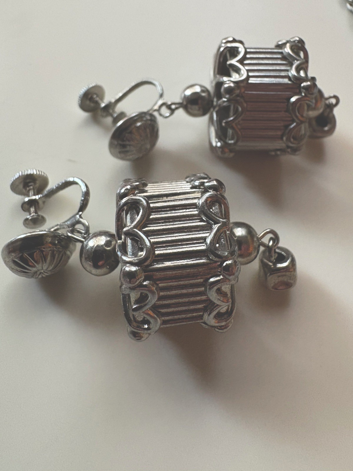 Vintage c.1955-62 Rhodium Lantern Pagoda Sautoir Necklace & Earrings Set RARE