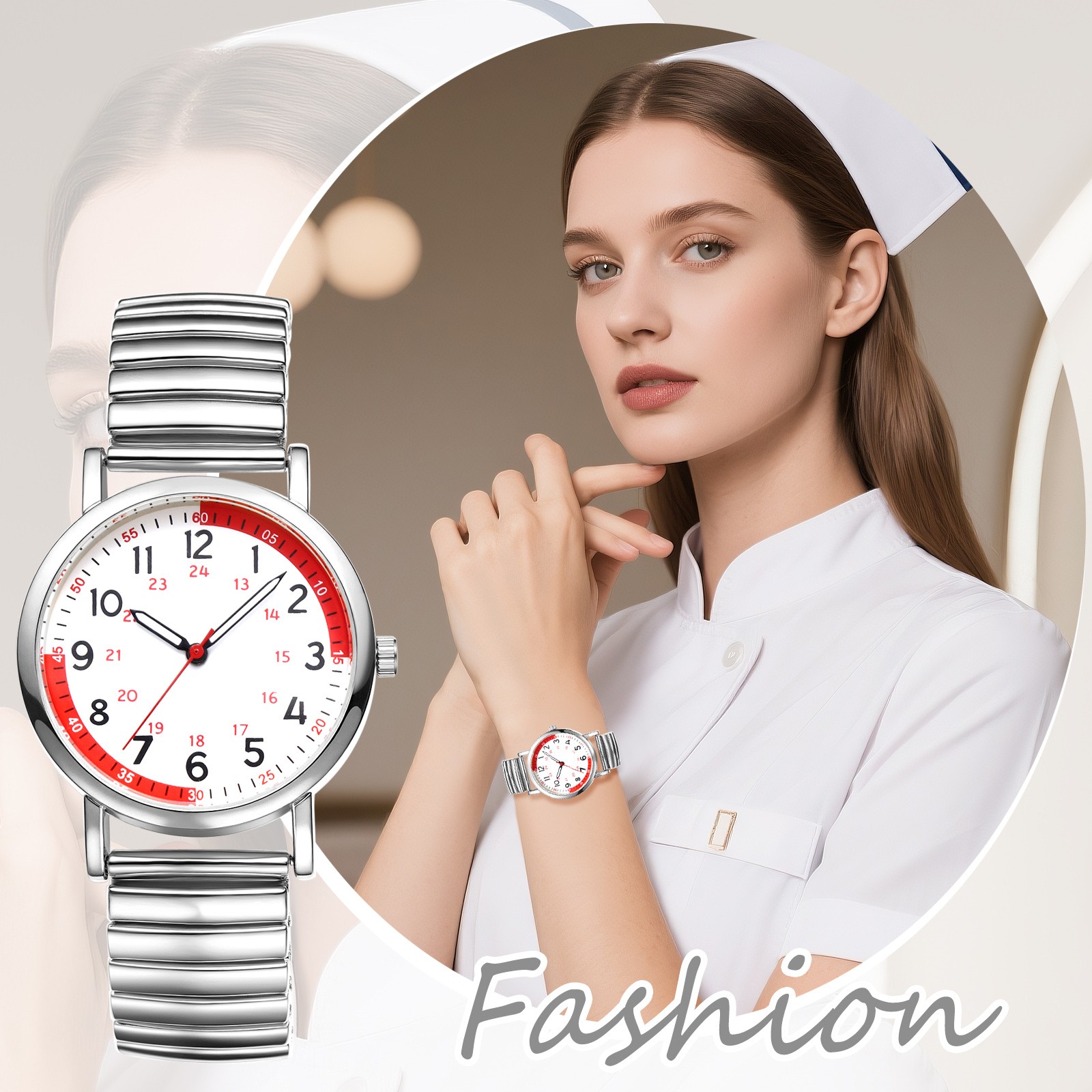 Pulse Calculation Medical Table Easy Reader 24H/12H Dial Elastic Strap Men Women