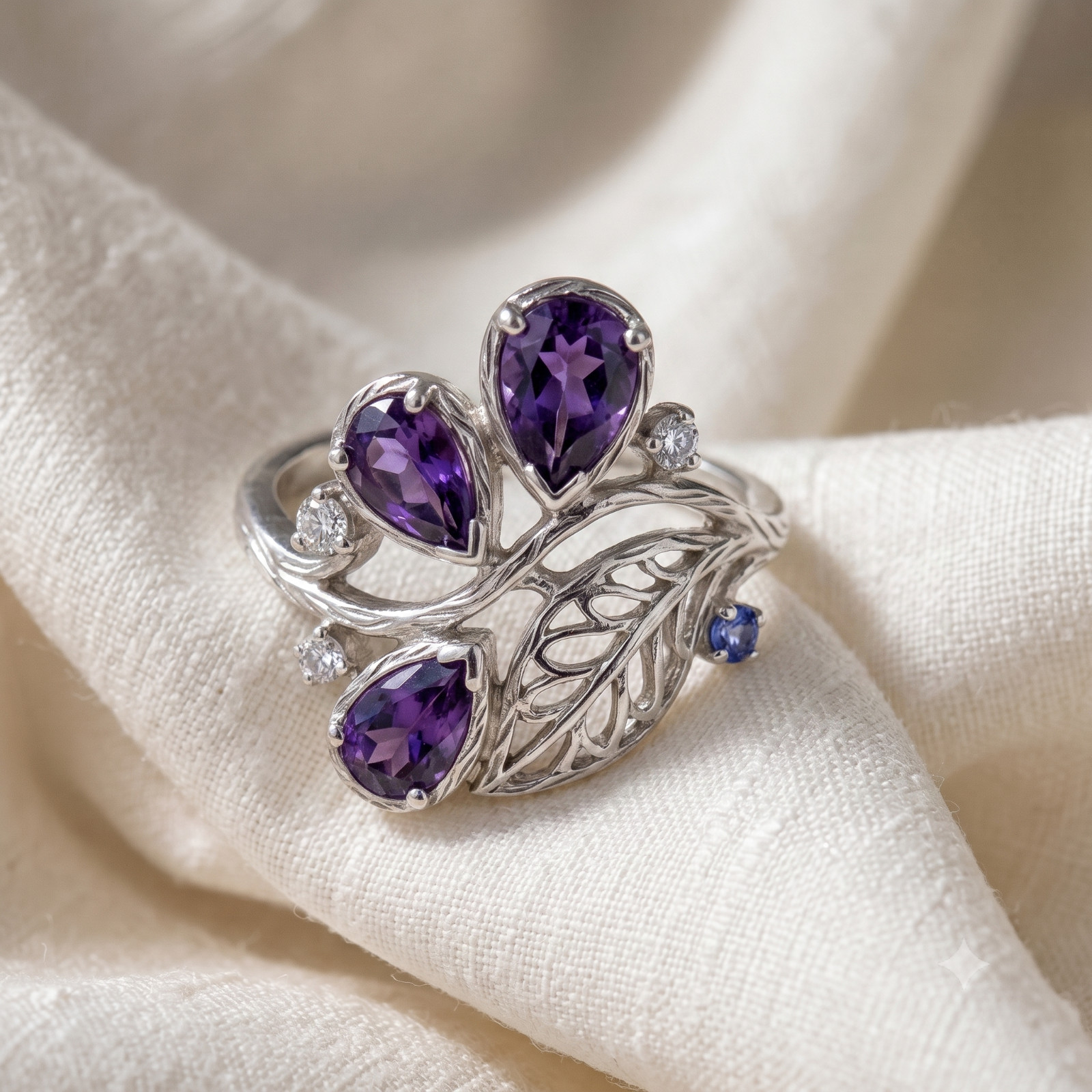925 Sterling Silver Amethyst Gemstone Women Ring, Nature-Inspired Ring
