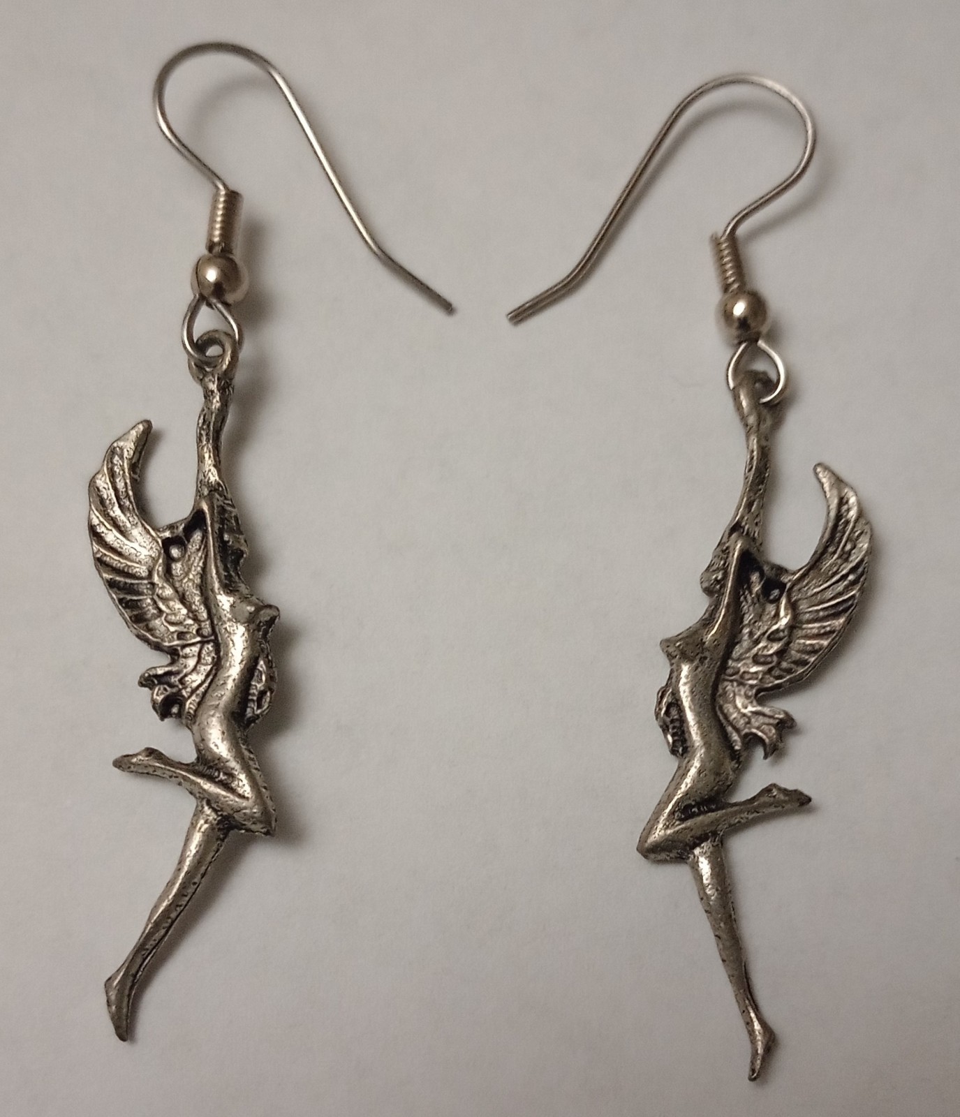 Dancing Flying FAIRY EARRINGS Dangle Drop French Hooks Silver Tone Metal