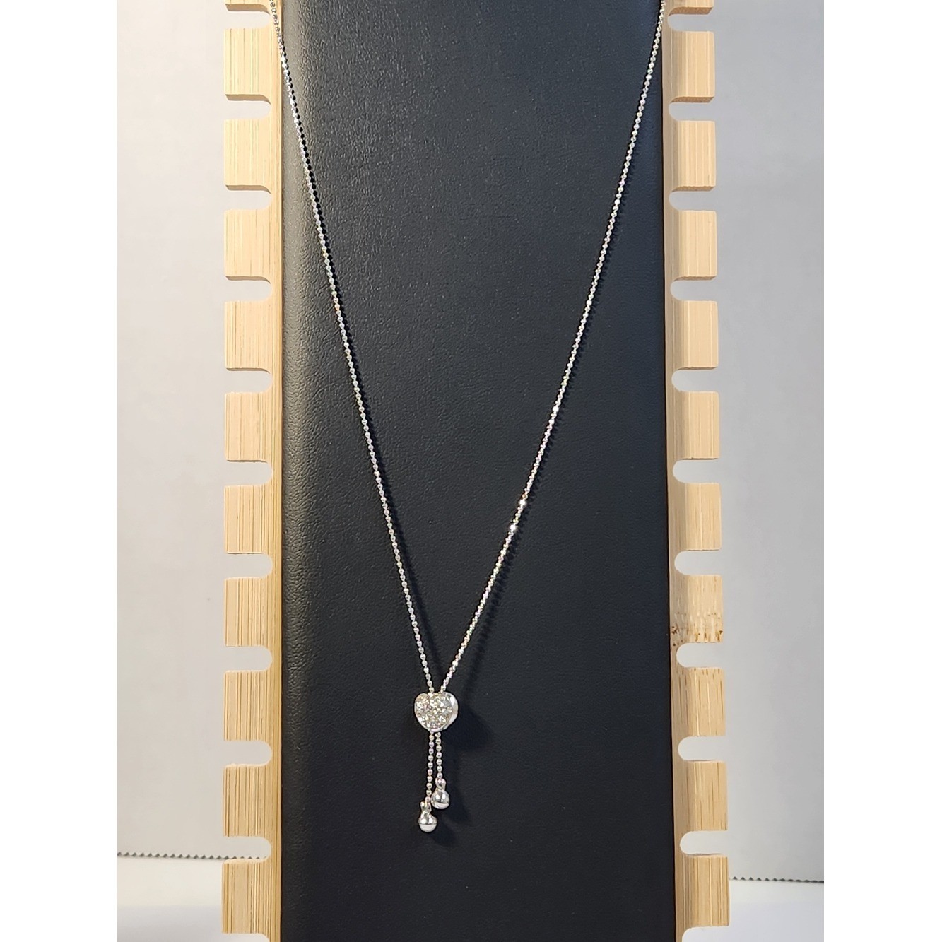 NIB Sterling Silver Heart Bolo Adjustable Slider Pavé Lariat Necklace 16″