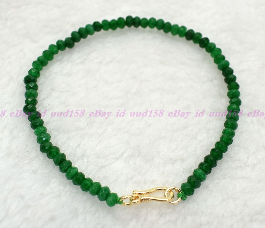 Natural 2x4mm Green Jade Faceted Roundelle Beads Elastic Bracelet 7.5”AAA