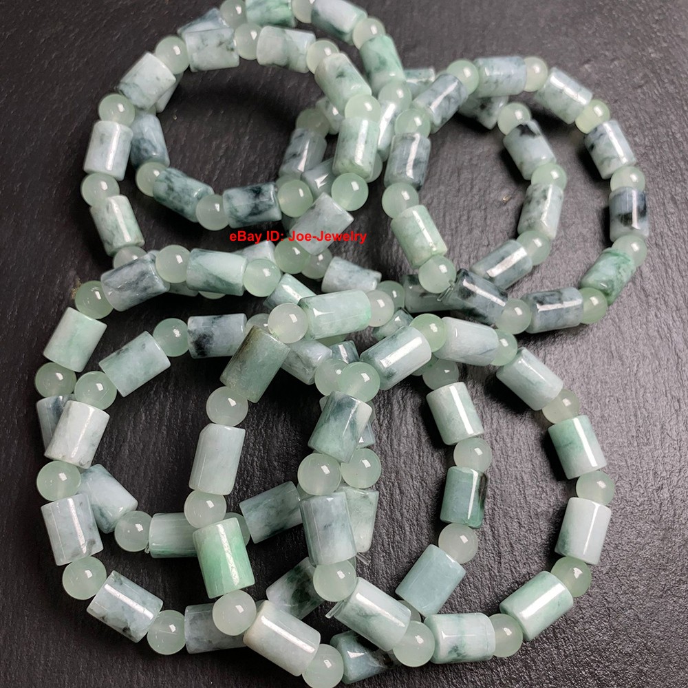 Natural Jadeite Stretch Bracelet Grade A Jade 8.7mm Tube Bead Spacers Bracelet