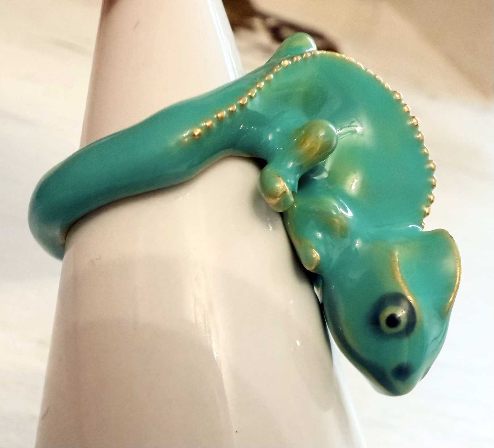 Chameleon Green Lizard Unique Enamel ring size 6 Gift Tropical Jewelry NEW
