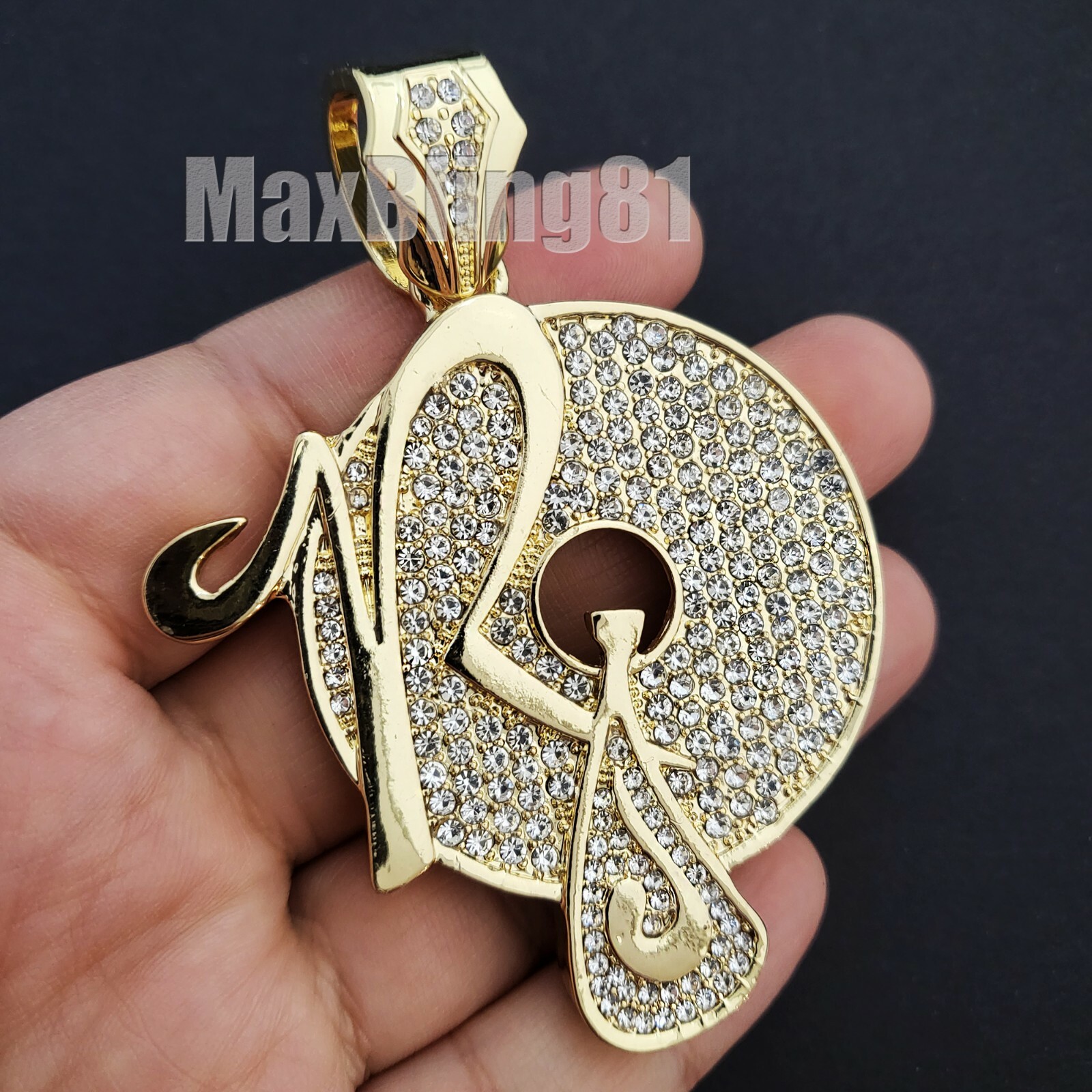 Hip Hop Iced Gold plated Alloy Cubic Zirconia Large ROCAFELLA Charm Pendant