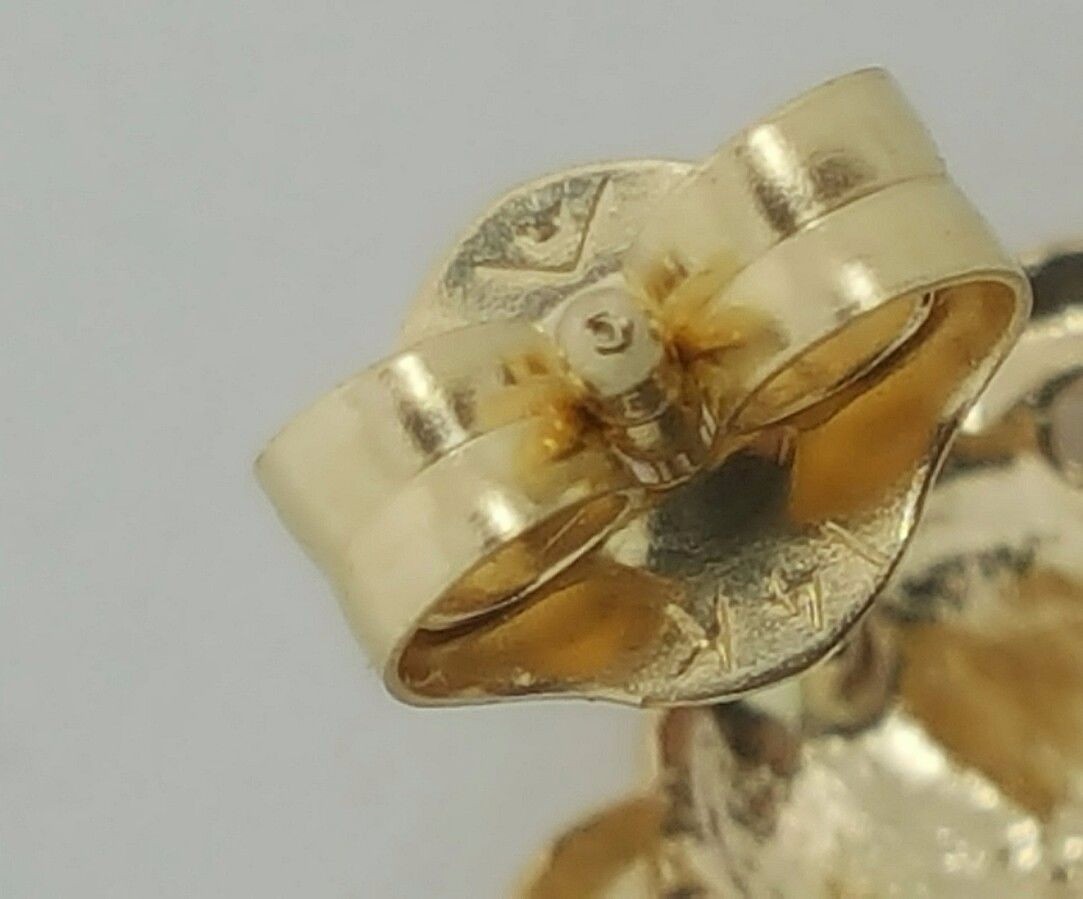 14k Solid Yellow Gold Rose Flower Stud Earrings Push Back 7 MM