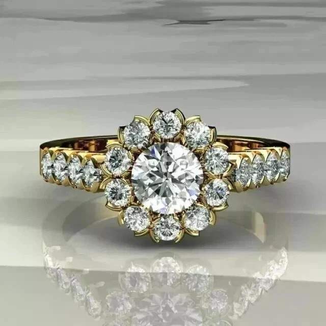 2.50Ct Round Cut Lab-Created Diamond Halo Engagement Ring 14K Yellow Gold Plated