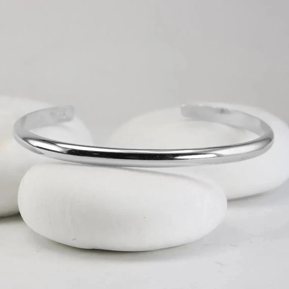 3mm Wide Massive Plain Open Cuff Bangle Solid 925 Sterling Silver Mens Bangle