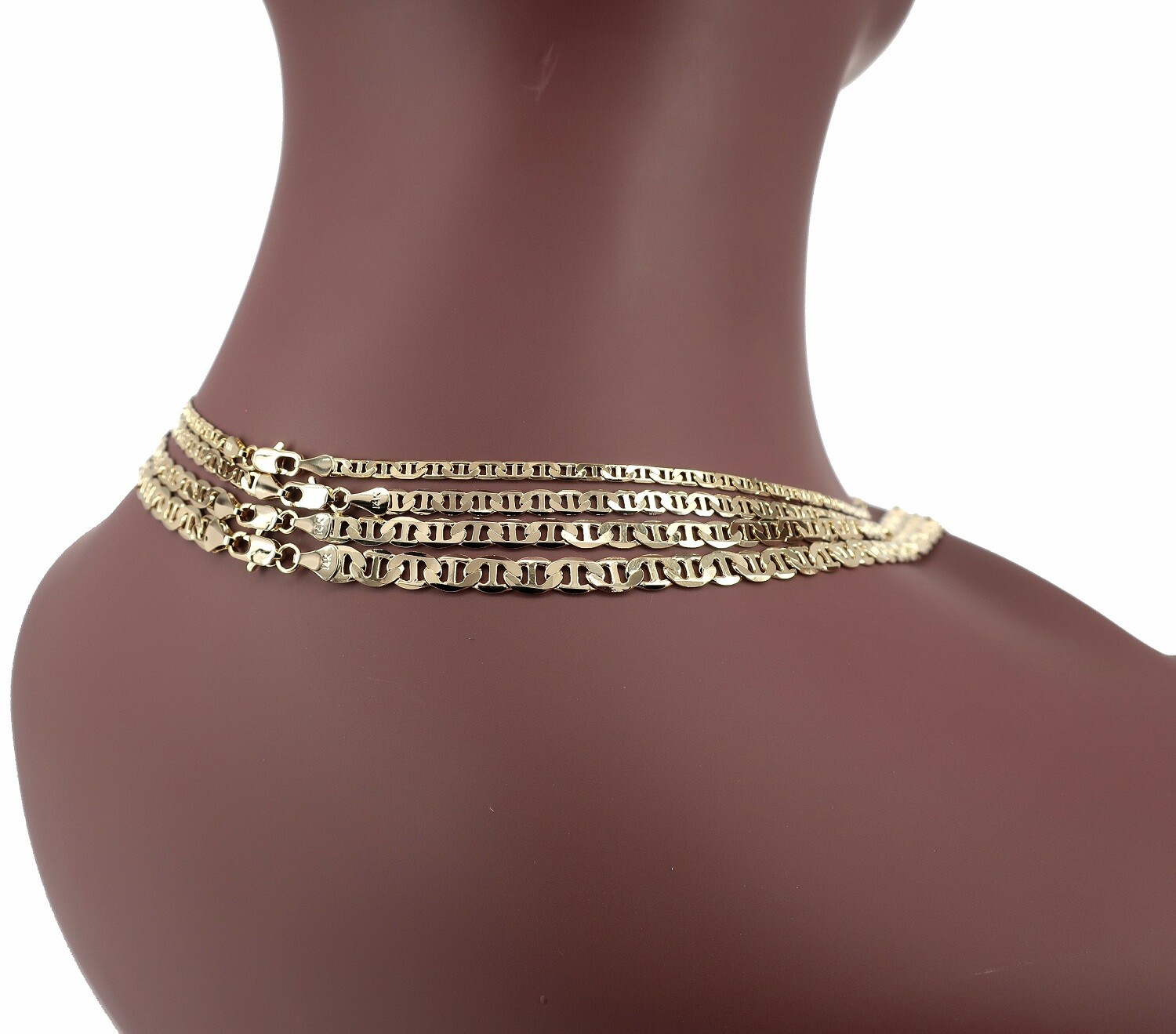 Yellow Mariner Anchor link Chain 3mm to 6mm Necklace Bracelet 14k Gold Plated