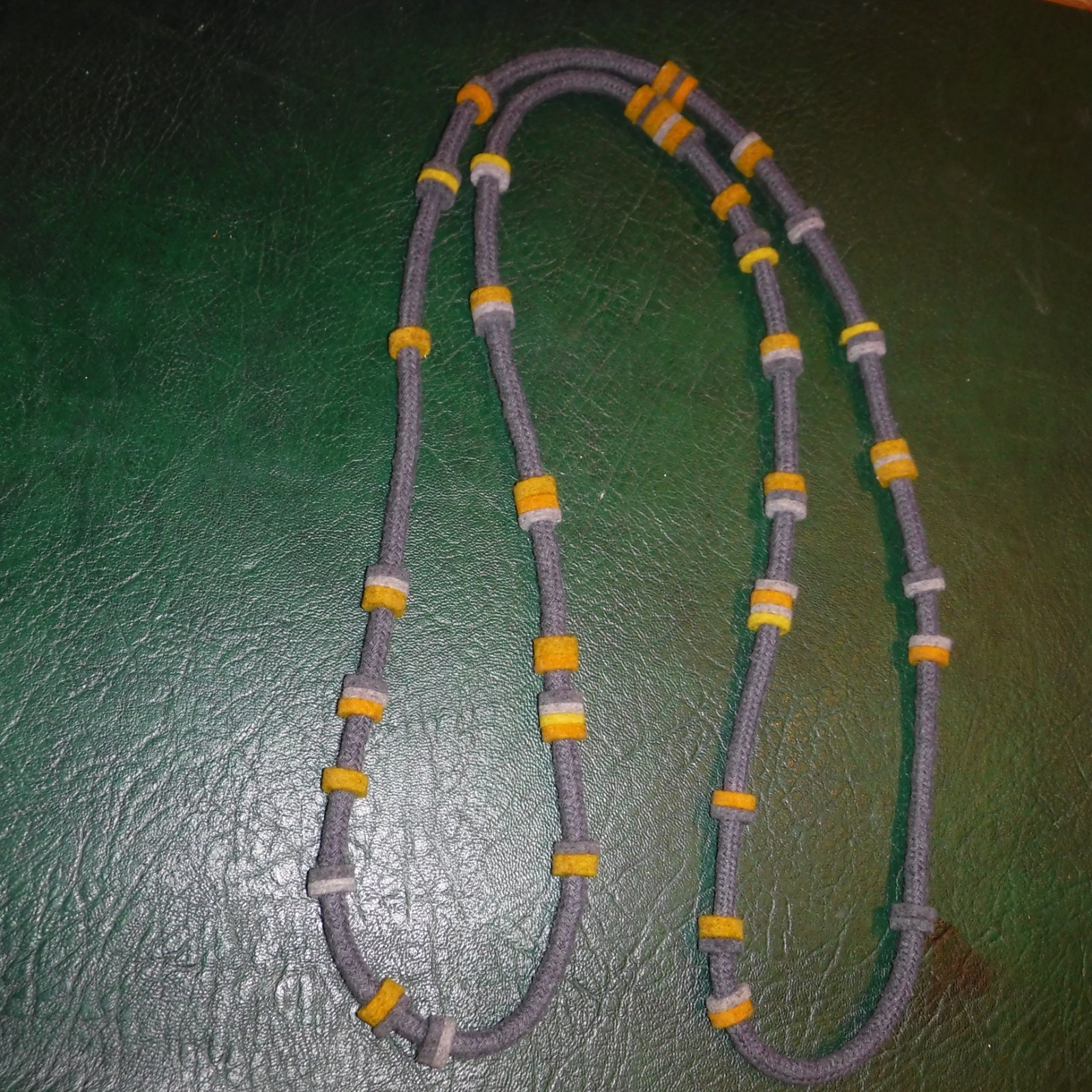 Felt Necklace Grey Blue 180 cm Long Felt Discs on Heavy Cotton Cord Stylish