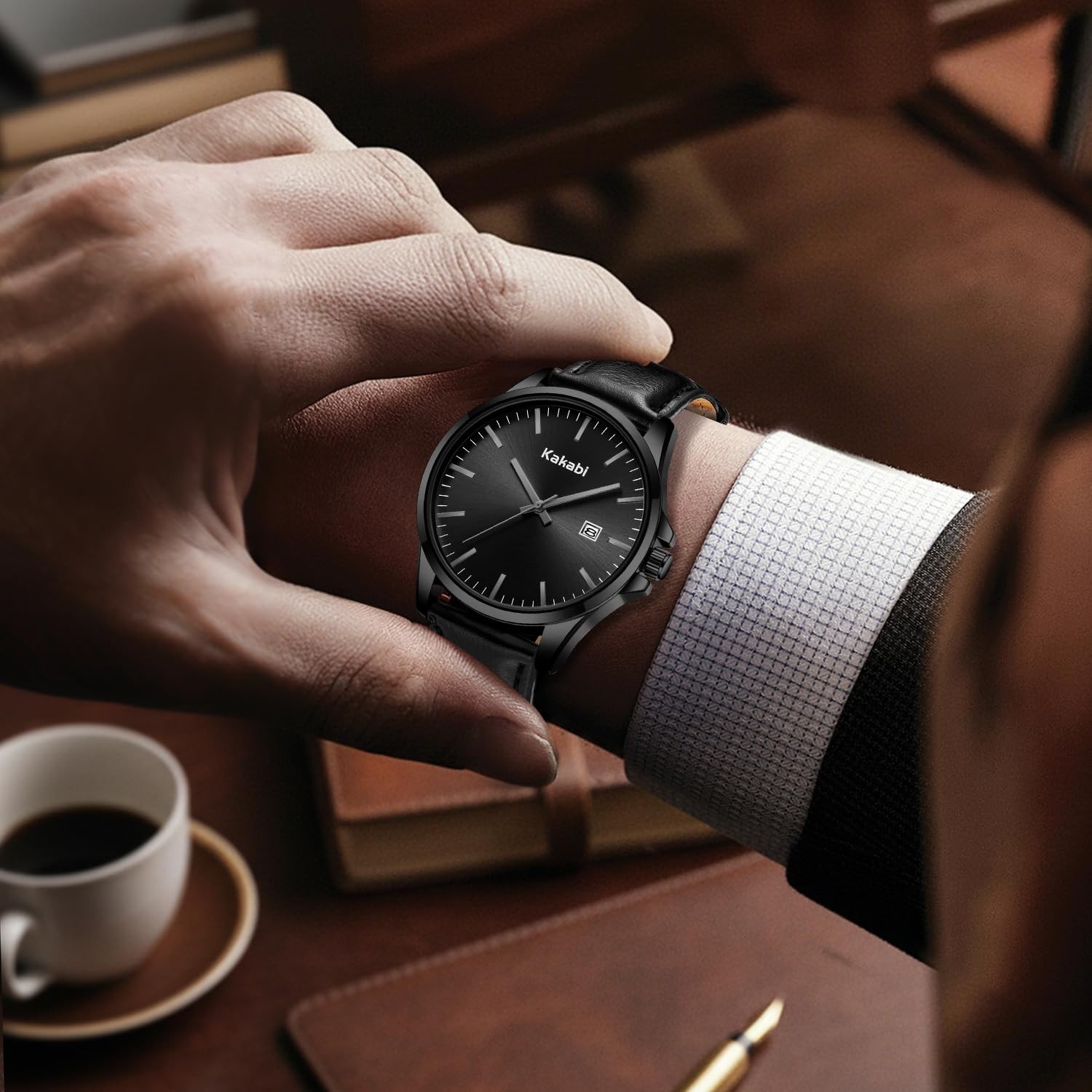 Kakabi Watches for Men, Minimalist Fashion Mens Leather K7303B-AllBlack-P