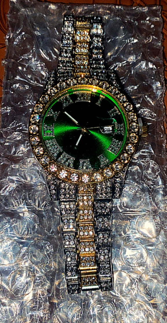 Brand New Mint Condition Iced Out Gold/Green/Silver Luxury watch
