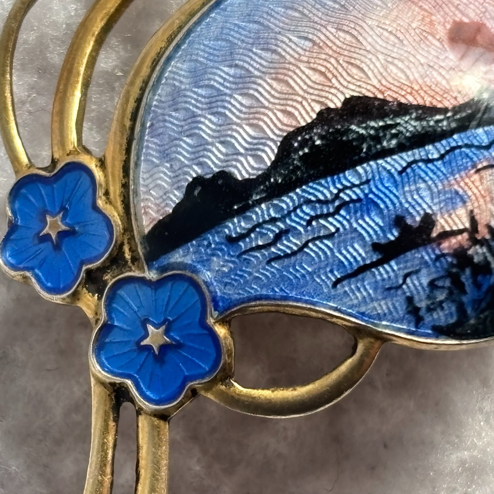 Vintage Norway Silver Guilloche Enamel Sunset Brooch Aksel Holmsen