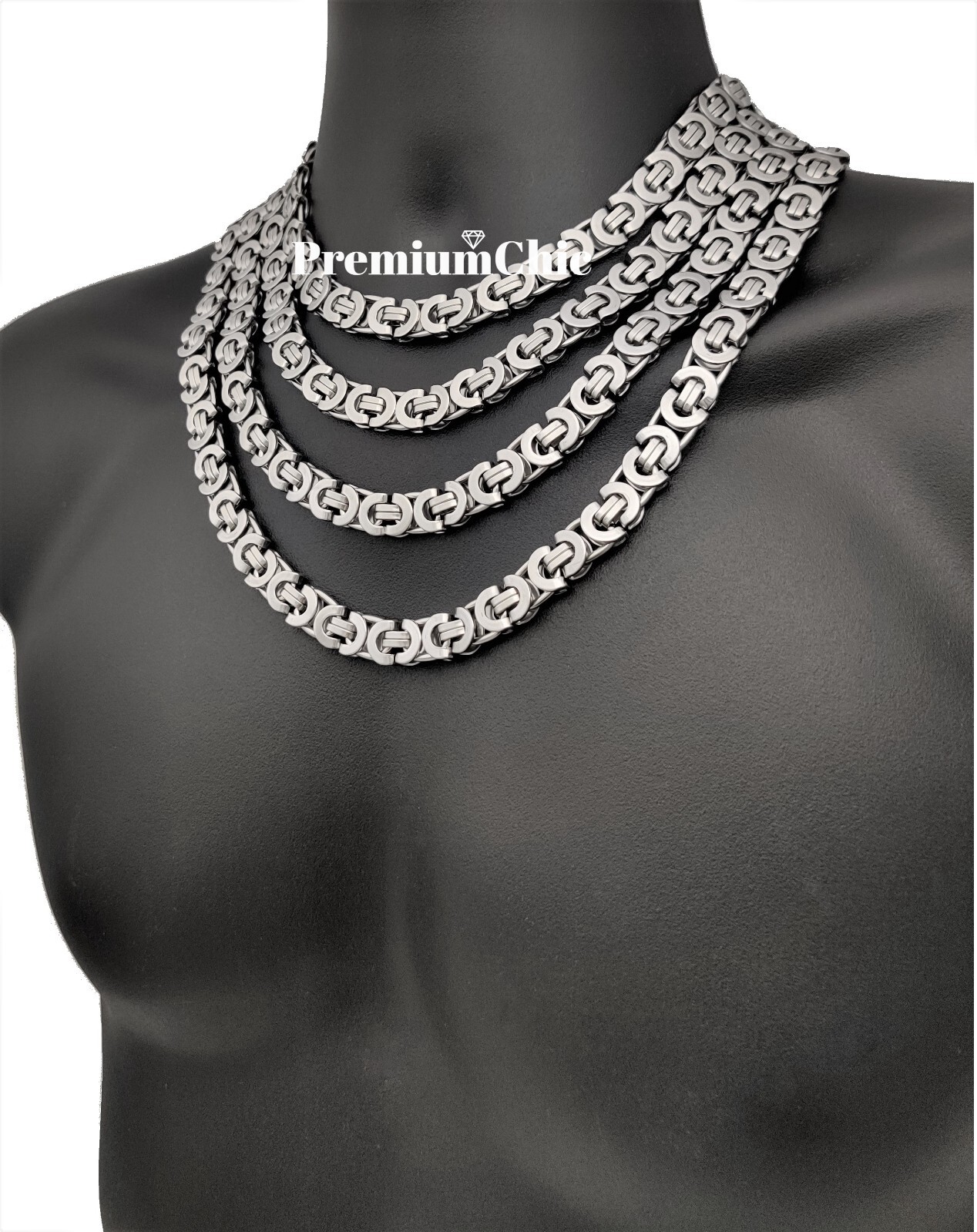 Men’s Silver Flat Byzantine Chain Necklace 316L Stainless Steel 18″-30″ 11mm