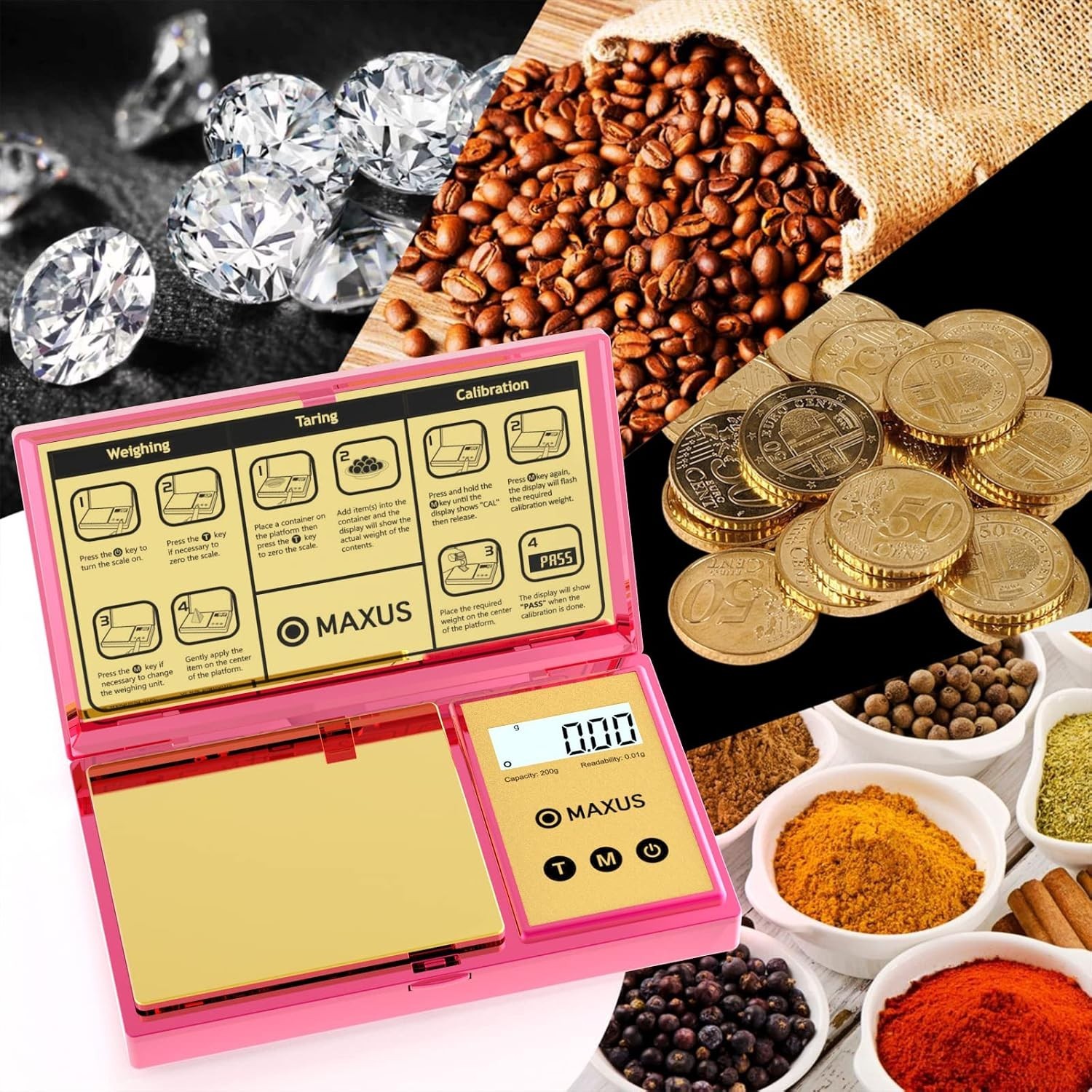 Luxury Pink Pocket Scale 200g x 0.01g – Backlit LCD & Tare Function for Easy Use