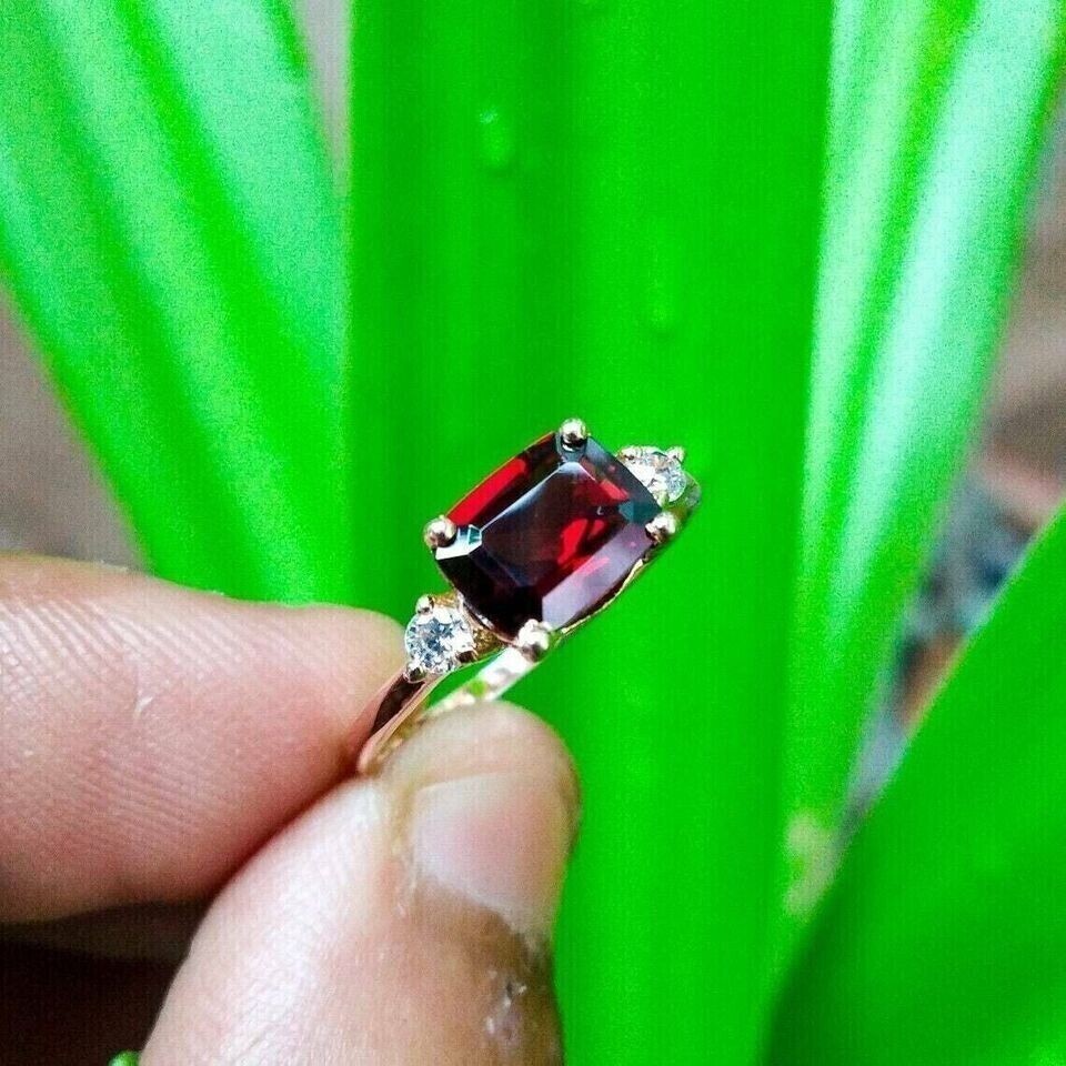Emerald Cut Simulated Garnet Women’s Gorgeous Fancy Ring 14K Yellow Gold Plated