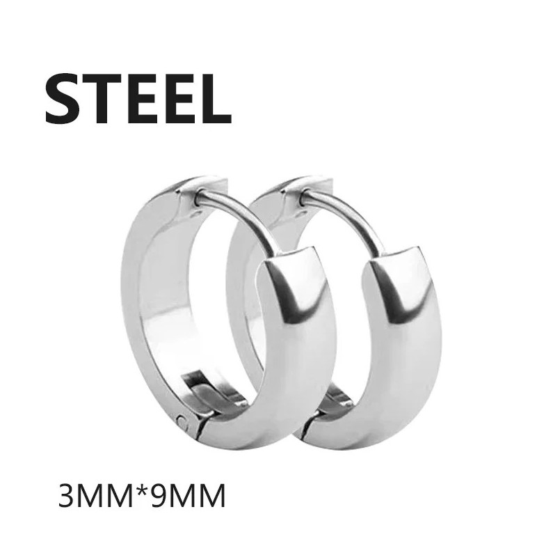 1 pair Punk Stainless Steel Hoop Earrings Unisex Round Circle Hip Hop Jewelry