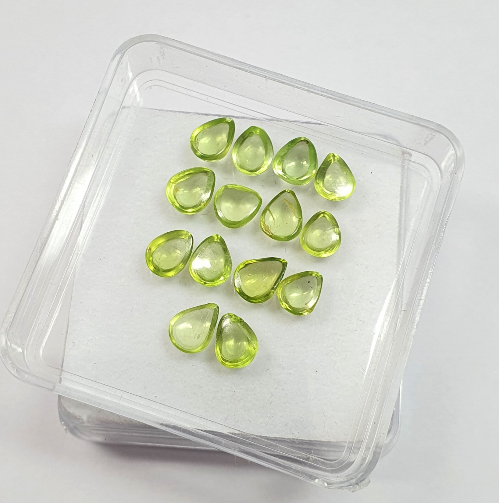14 Pcs Natural Green Peridot Pear Cabochon Lot AAA Quality Loose Gemstone 6.65Ct