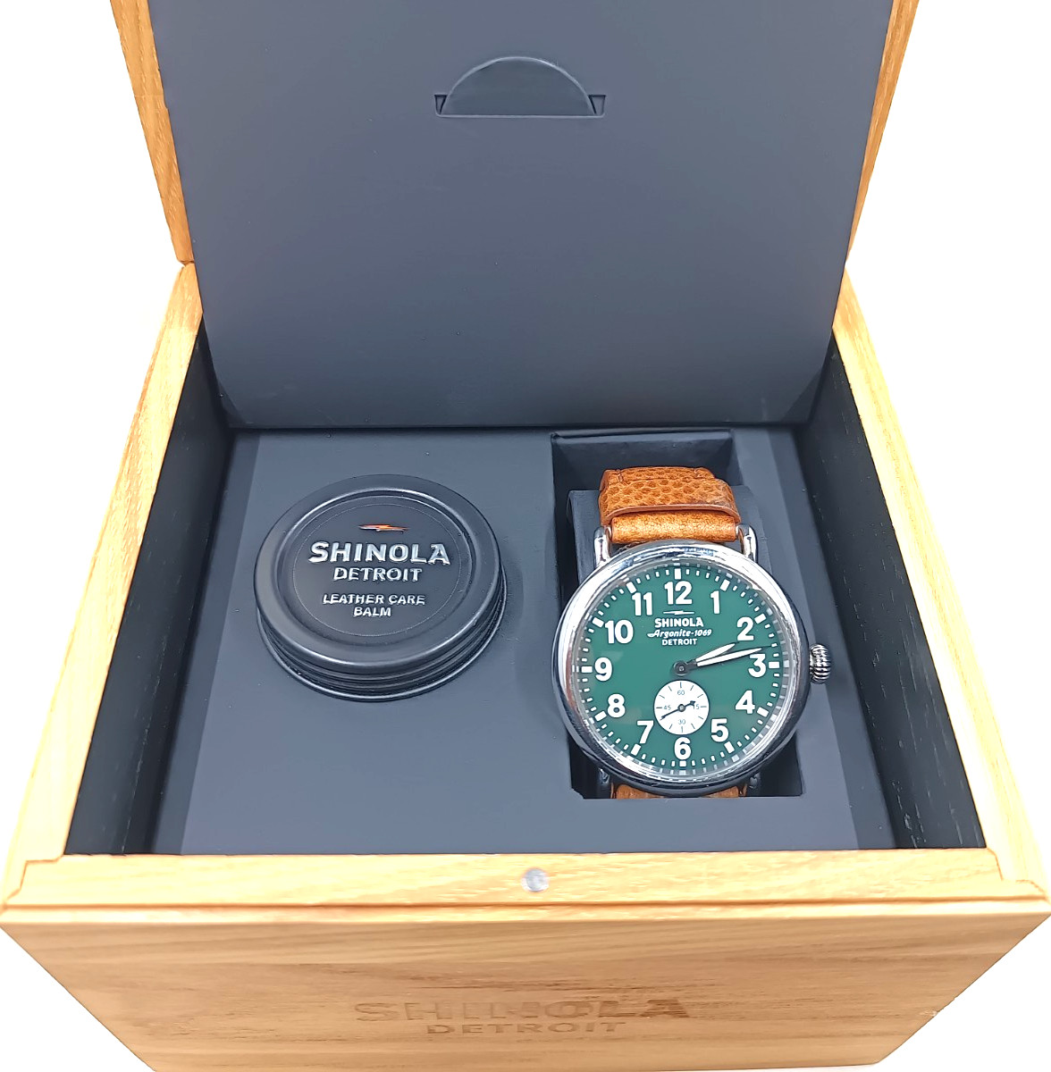 Shinola Argonite 1069 Detroit Green Dial Brown Leather Men’s Quartz Watch w/ Box