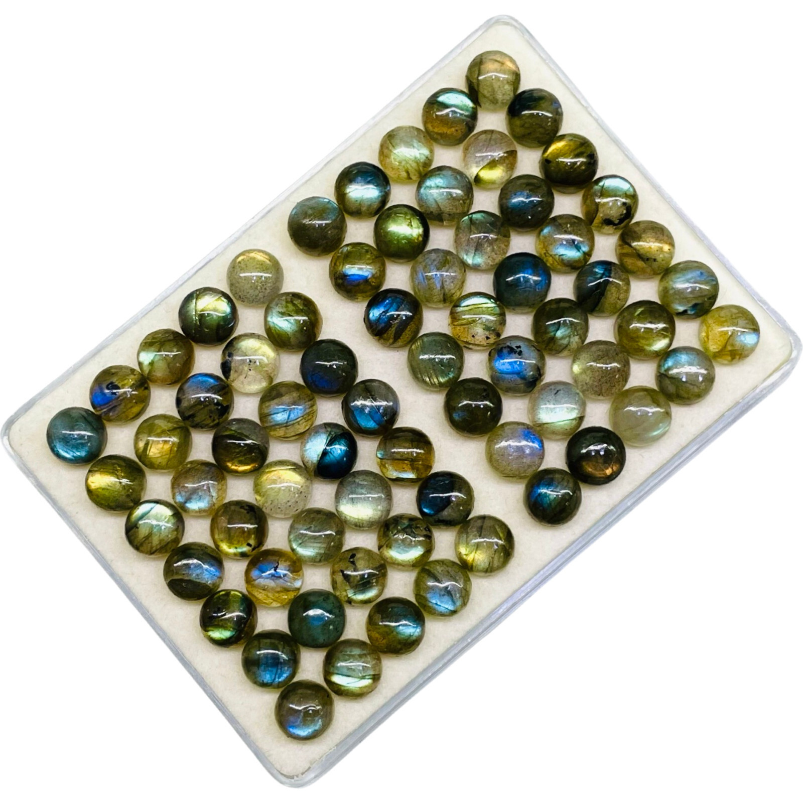 60 Pcs Natural Labradorite 7mm Round Flashy Loose Untreated Cabochon Gemstones