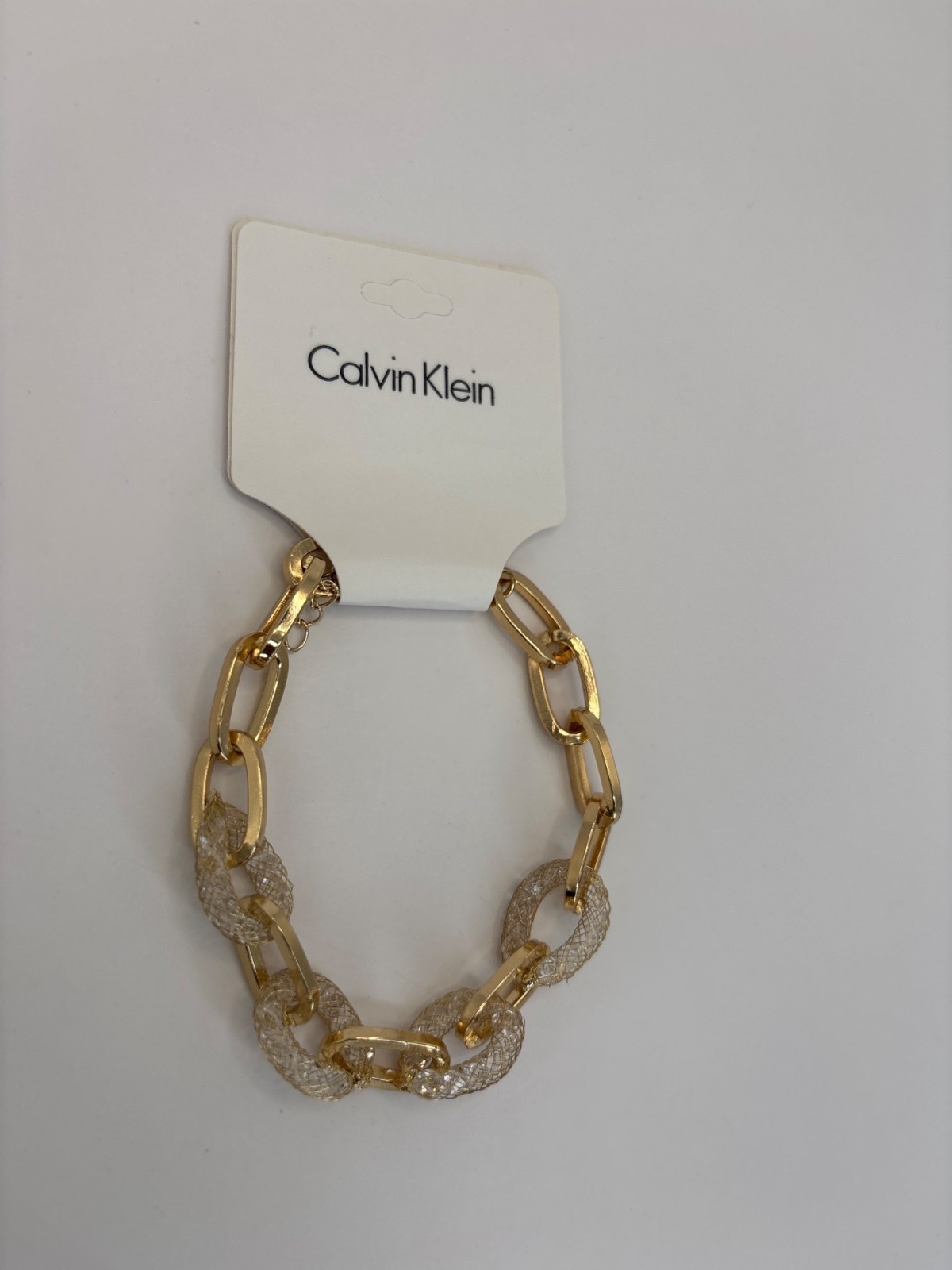 Calvin Klein Gold Tone Chain Link Bracelet with Mesh Links NEW