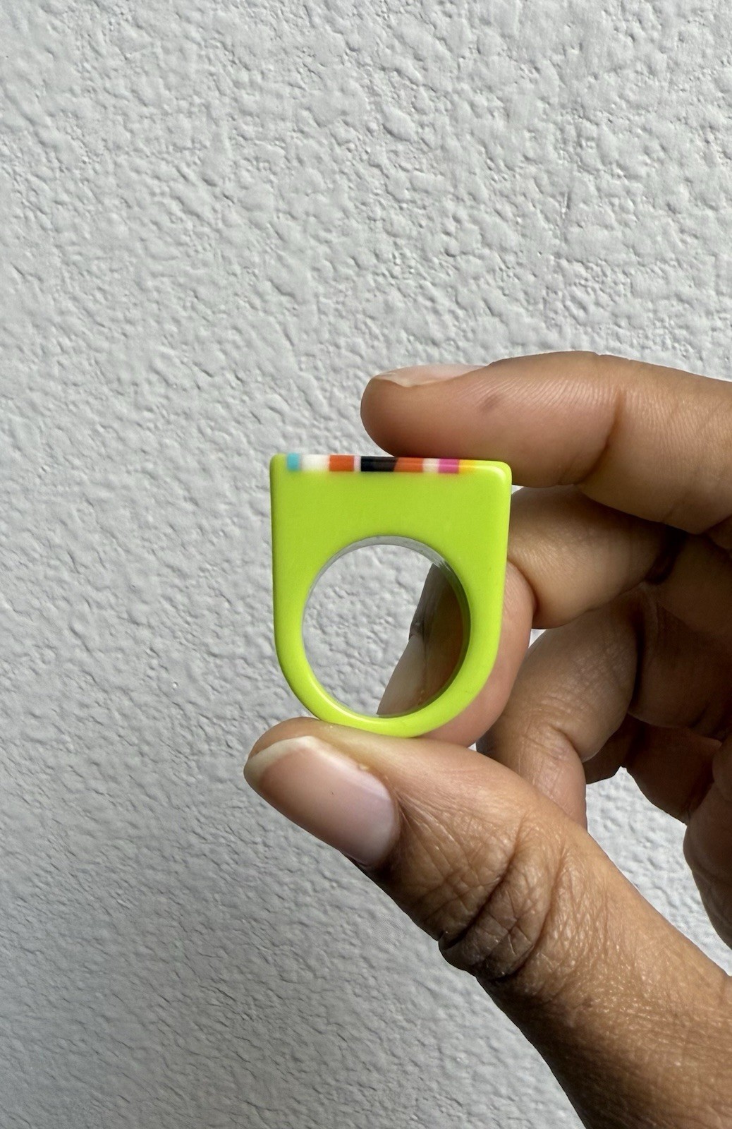 Vintage Neon Striped Resin Ring, Bold Multicolor Statement Jewelry, Size 7
