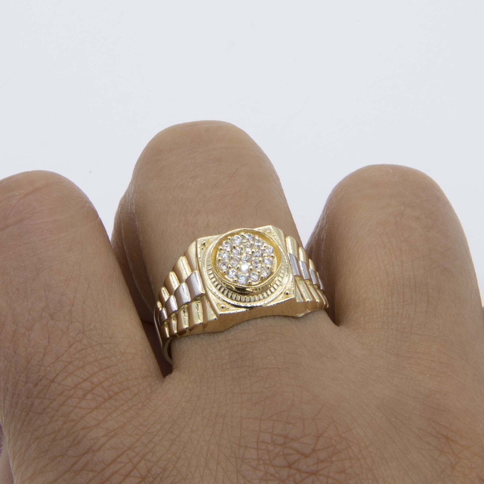 Men’s Unisex Railroad Round CZ Ring Real Solid 10K Yellow White Gold All Sizes