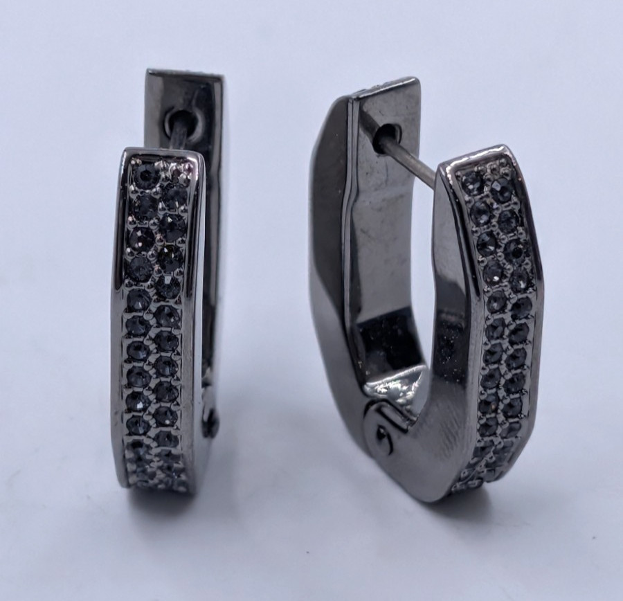 SWAROVSKI SWAN Crystal DEXTERA HOOP Black Ruthenium Octagonal PIERCED EARRINGS