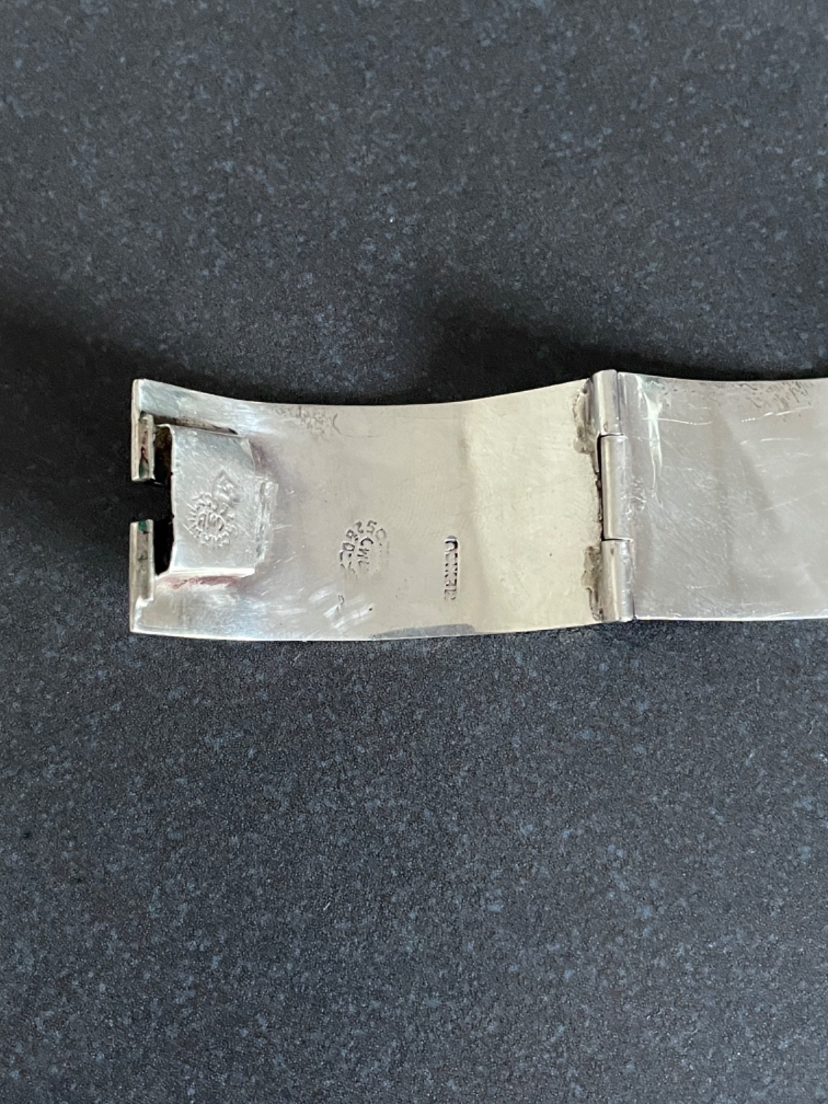 Solid 925 Silver Bracelet from Taxco Mexico Handmade with Green Stone Inlay