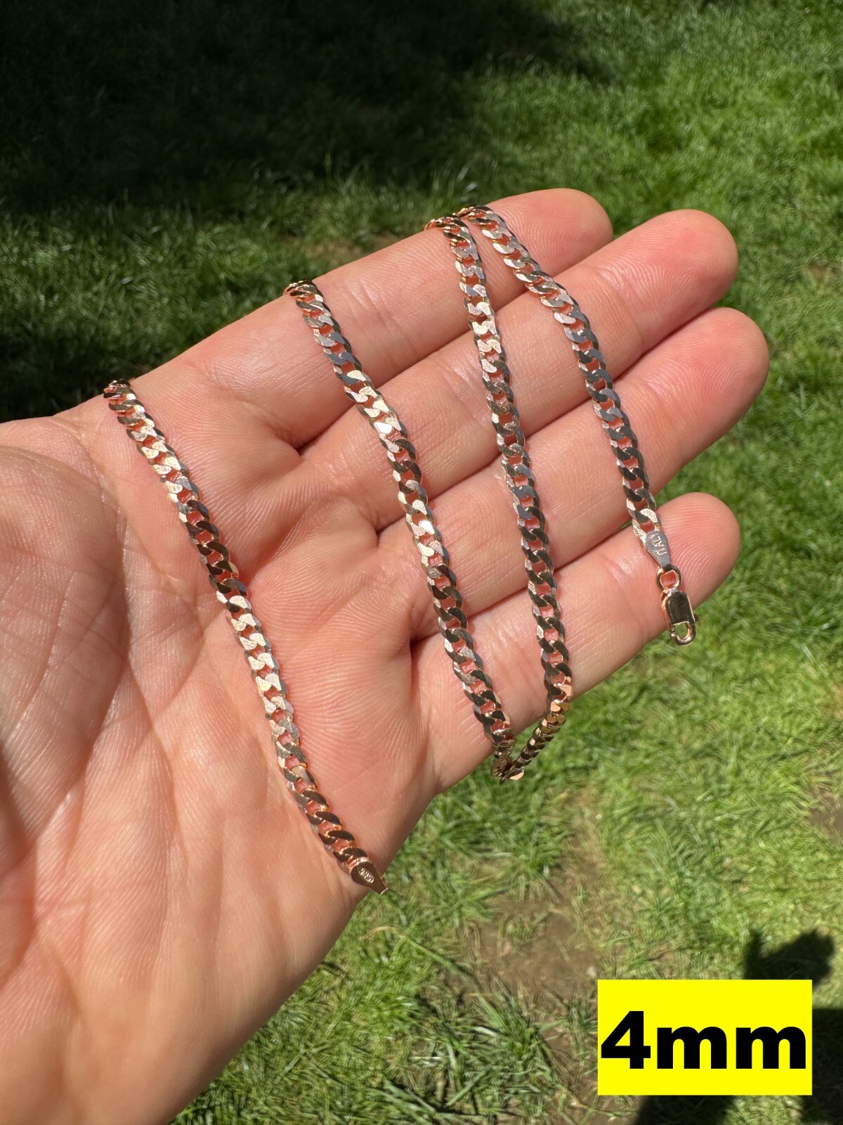 14k Rose Gold Plated REAL Solid 925 Silver Flat Cuban Link Chain Necklace 3-8mm