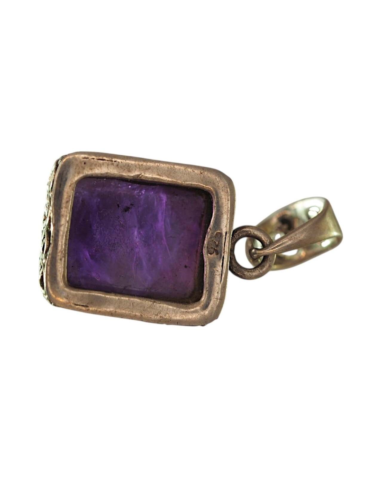 Sterling Silver Rectangular Amethyst Openwork Pendant