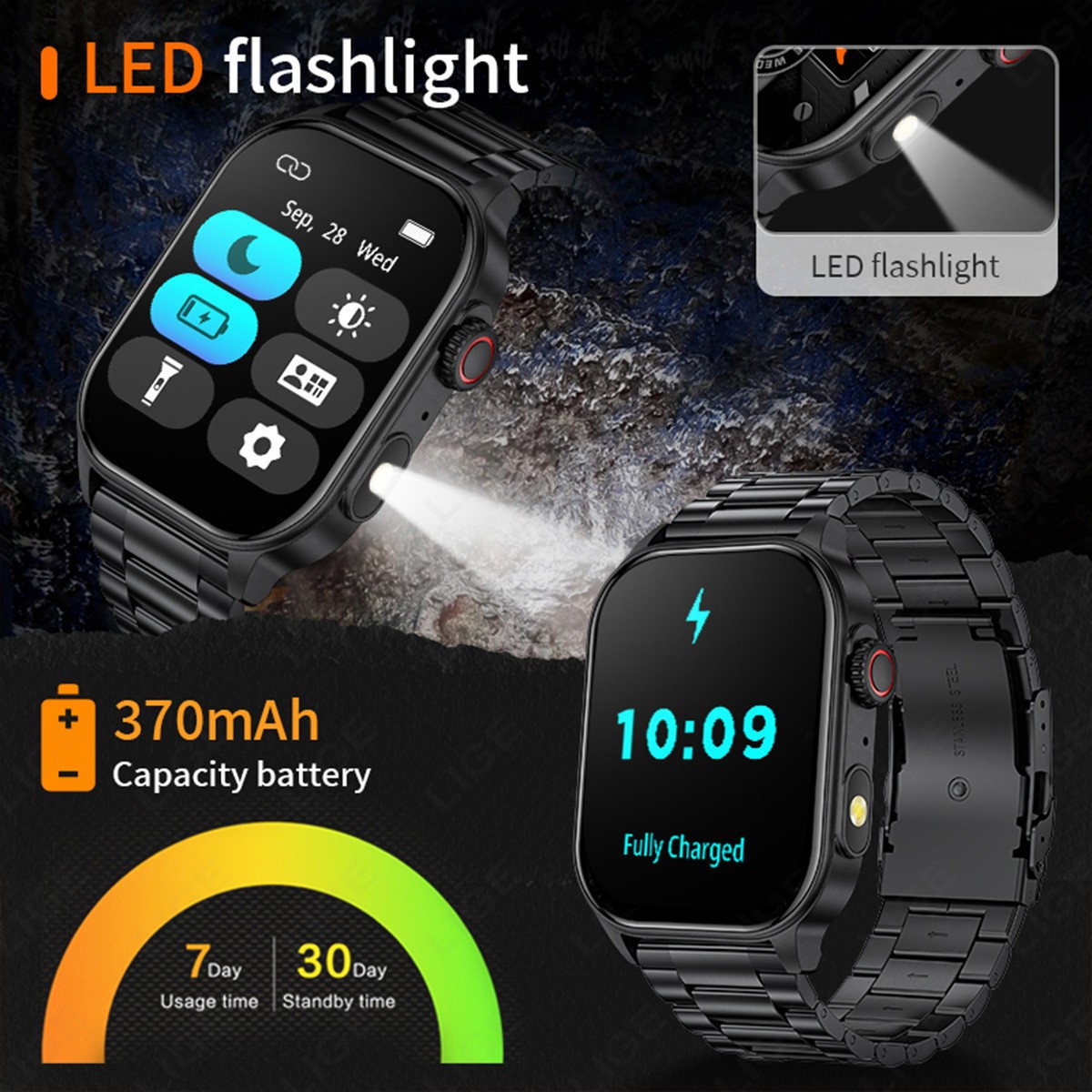 Men Smart Watch 2.01” Rectangle Sport Watch Health Monitor Call Reminder Watch