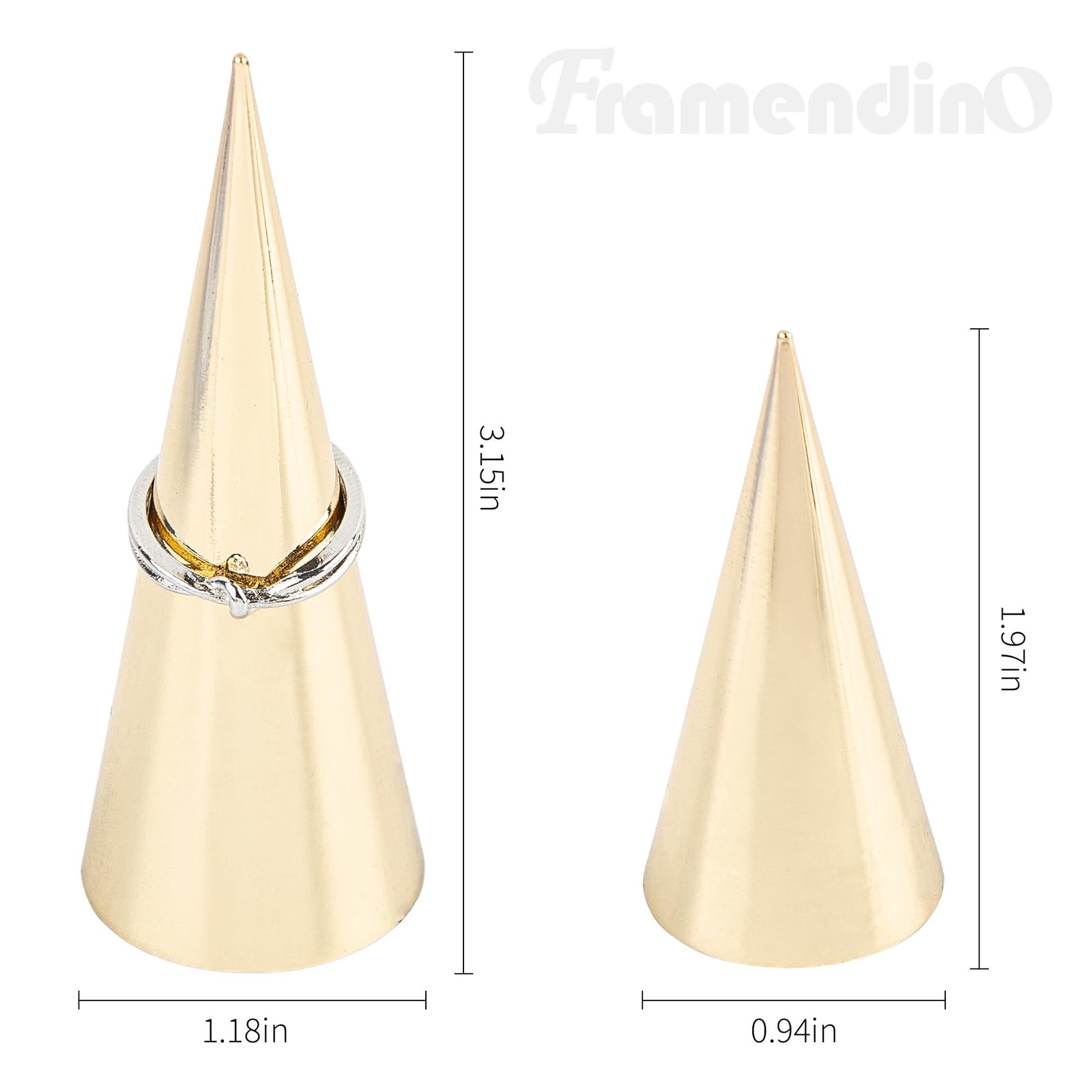 Framendino, 4 Pack 2 Sizes Metal Ring Holder Cone Shape Display Stand for Jew…