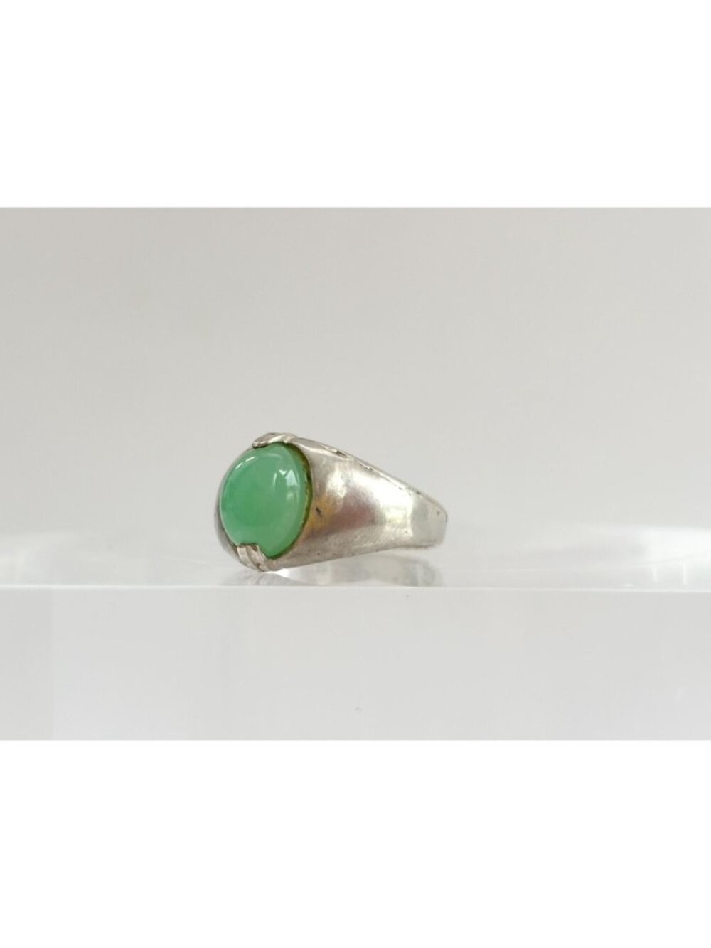 Green Chrysoprase Cabochon Oval Sterling Silver 925 Vintage Ring – sz 9.25