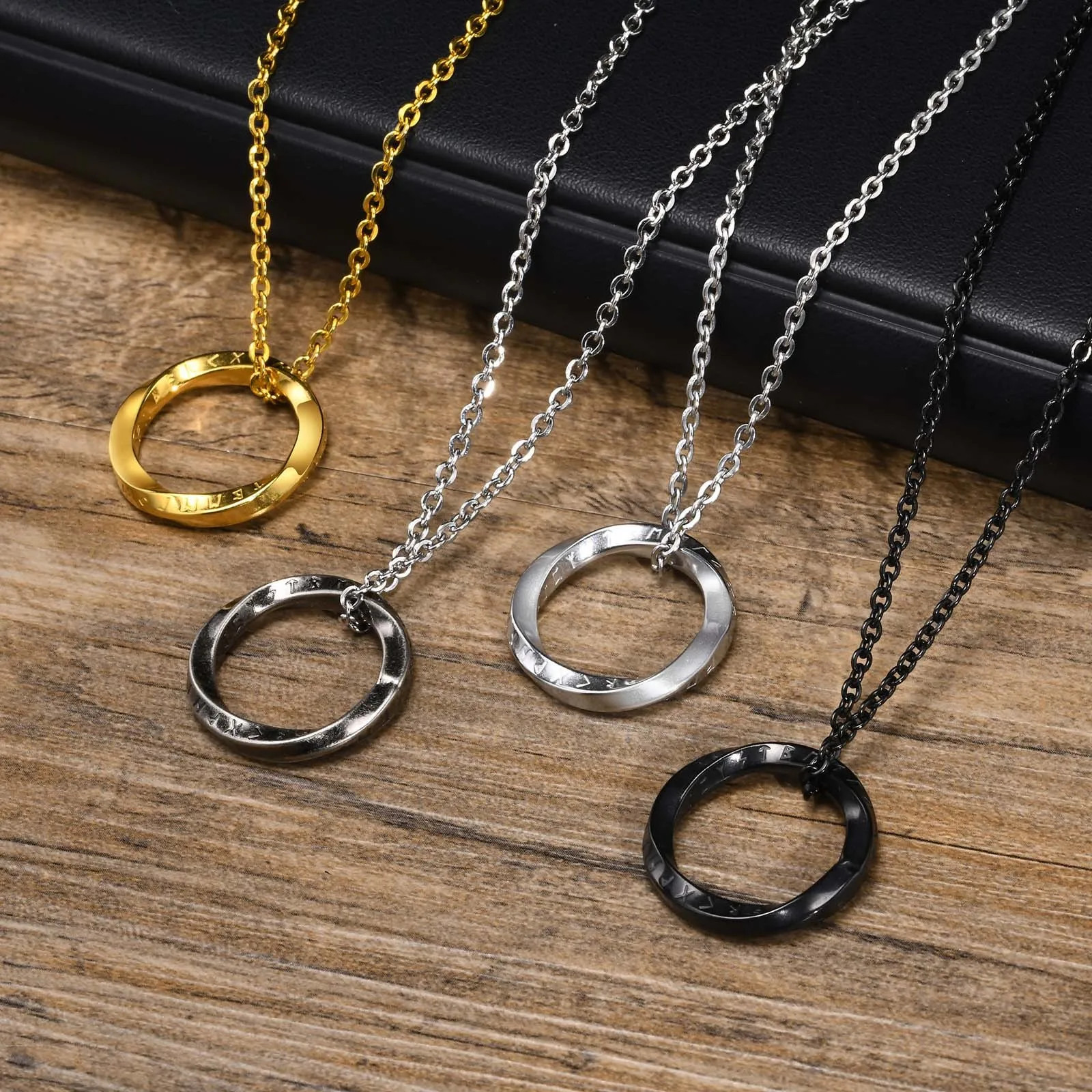 Mobius Pendant Necklace Stainless Steel Round Waterproof Symbol Chain Jewelry