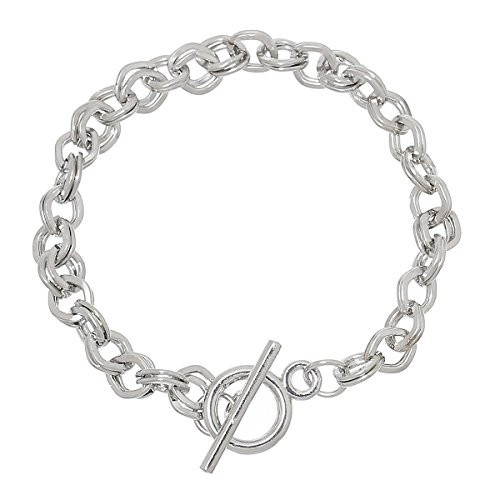 Iron Alloy Double Cable Chain Toggle Clasp Bracelets Silver Tone 20cm(7 7/8″)