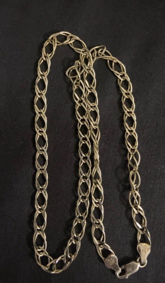 Vtg 14k Gold Vermeil 925 Sterling Silver Double Link Chain Necklace 18” EUC