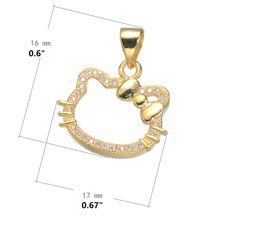 2Pcs Bow Cat Face Pave Cubic Zirconia Gold Plated Pendant Bracelet Charm DIY J8