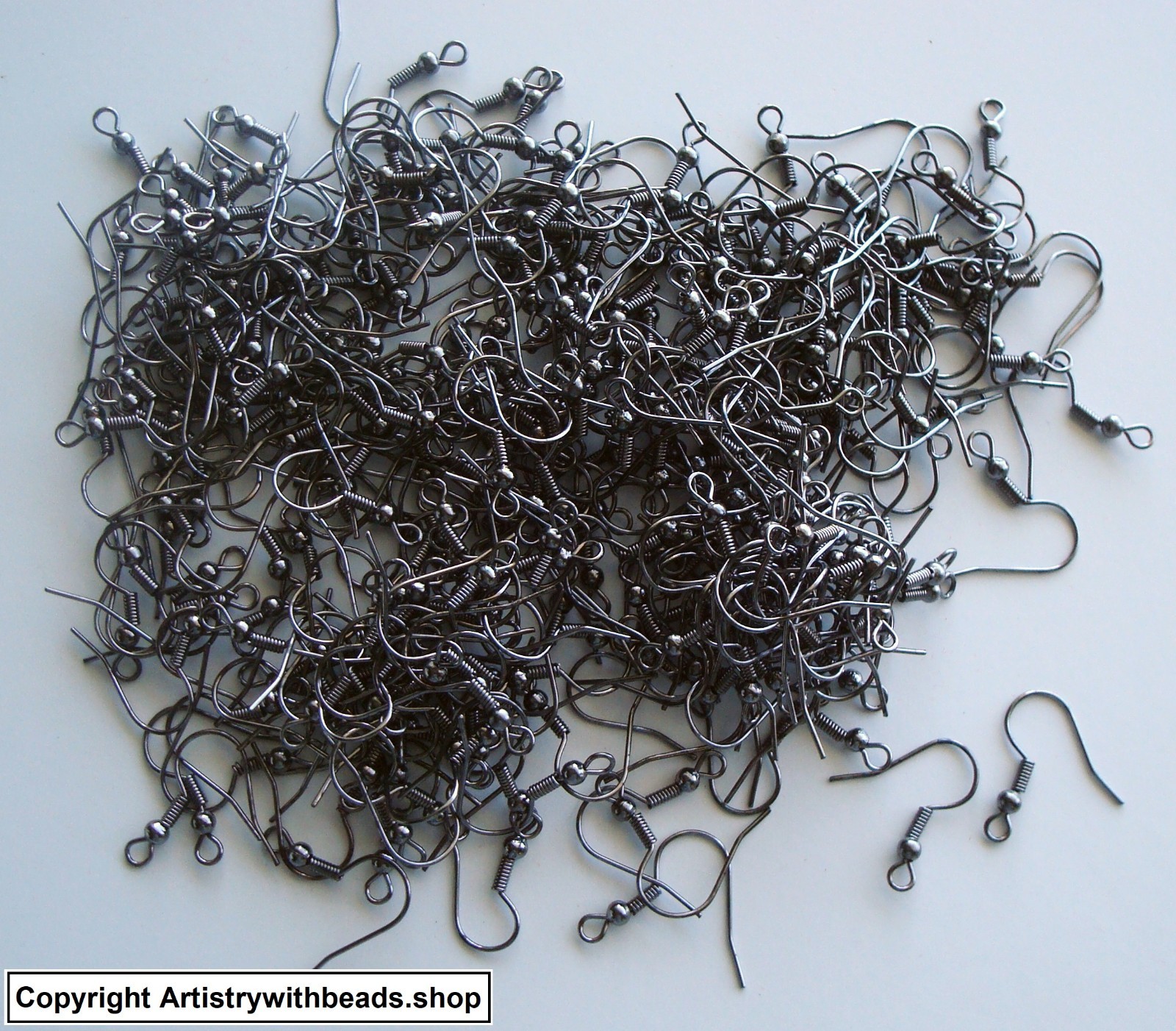 300 Gunmetal black plated ball coil fish hook earring wires w/ open loop FPH024B