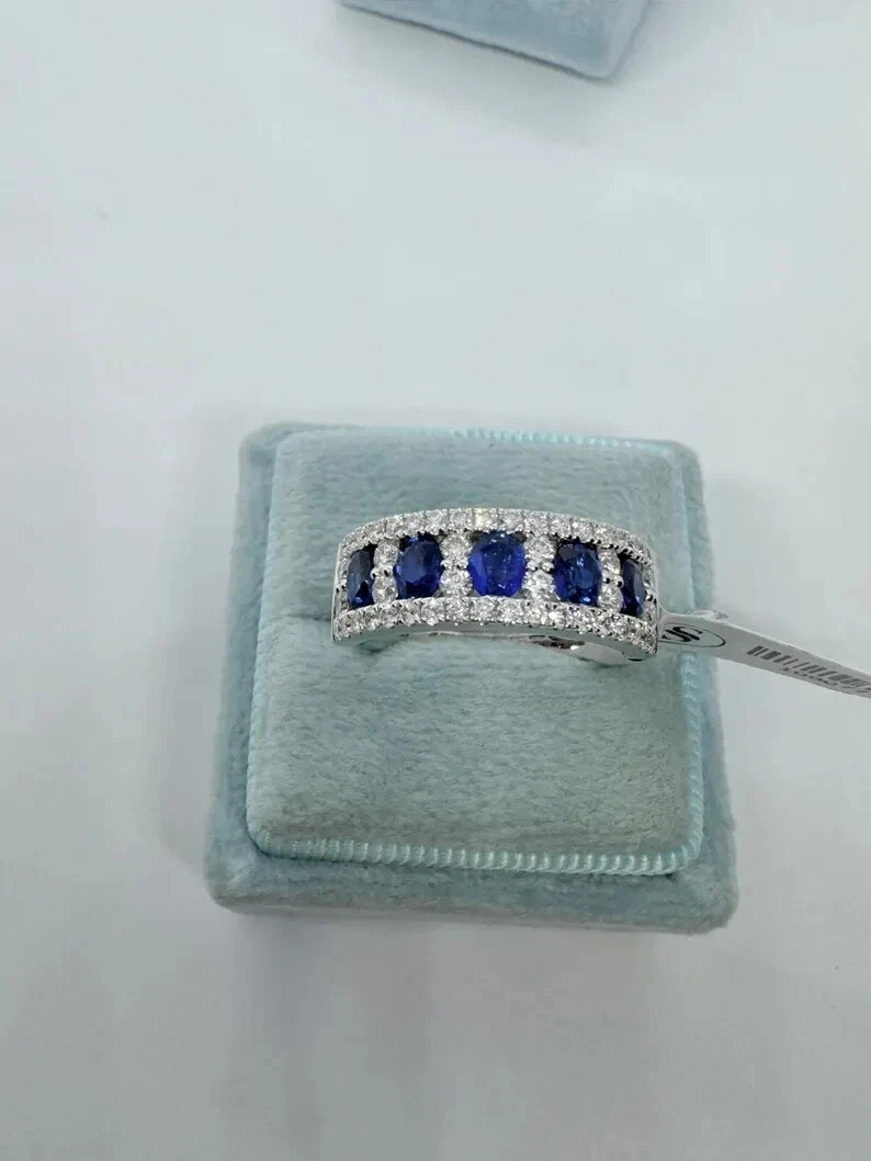 3.50 Ct Oval Cut Natural Sapphire Diamond Engagement Ring 14K Solid White Gold 6