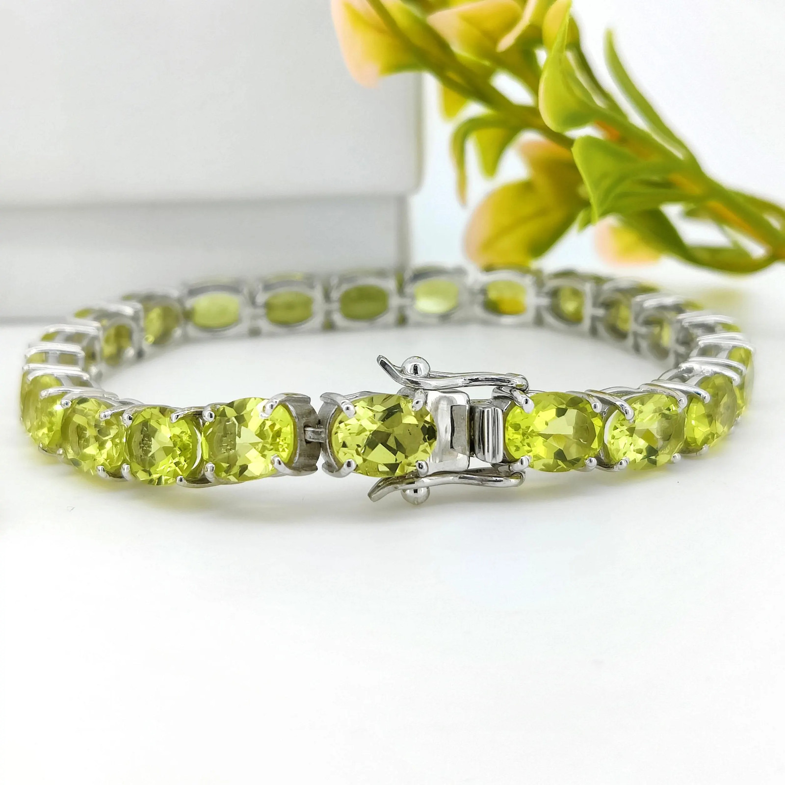 Lemon Topaz Tennis Bracelet: Oval 8x6mm Sterling Silver November Birthstone