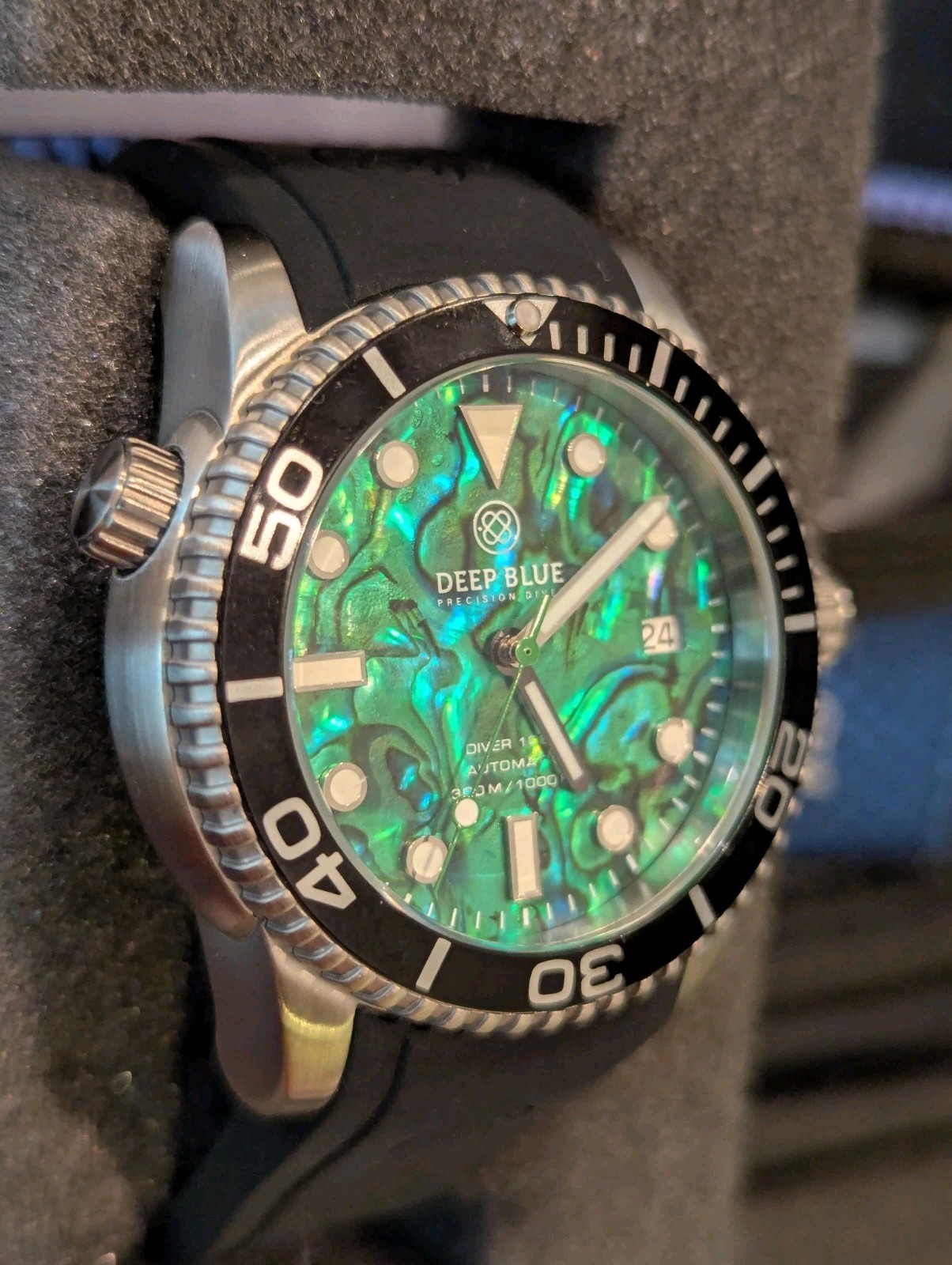DEEP BLUE 40 MM DIVER 1000 AUTOMATIC BLACK CERAMIC BEZEL – GREEN ABALONE