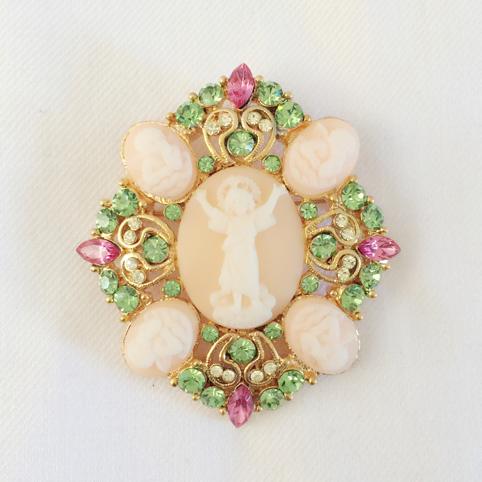 New Pink Crystal Flower Angel Cameo Love Pendant Charm Brooch Pin Gift BR1372