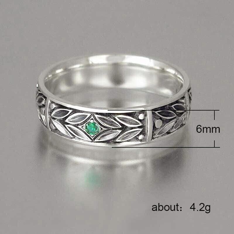 Retro Leaf Vintage Antique Band 1Ct CZ Elegant Unisex Promise Ring Silver Plated