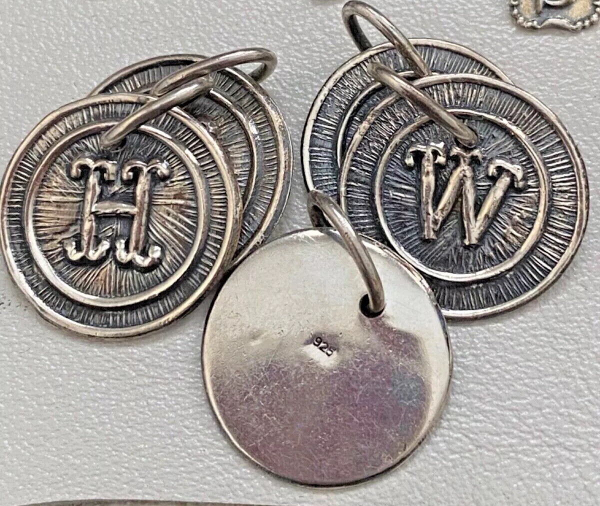 Vintage Waxing Poetic Sterling Silver Charms Initial Seal Insignia Letters
