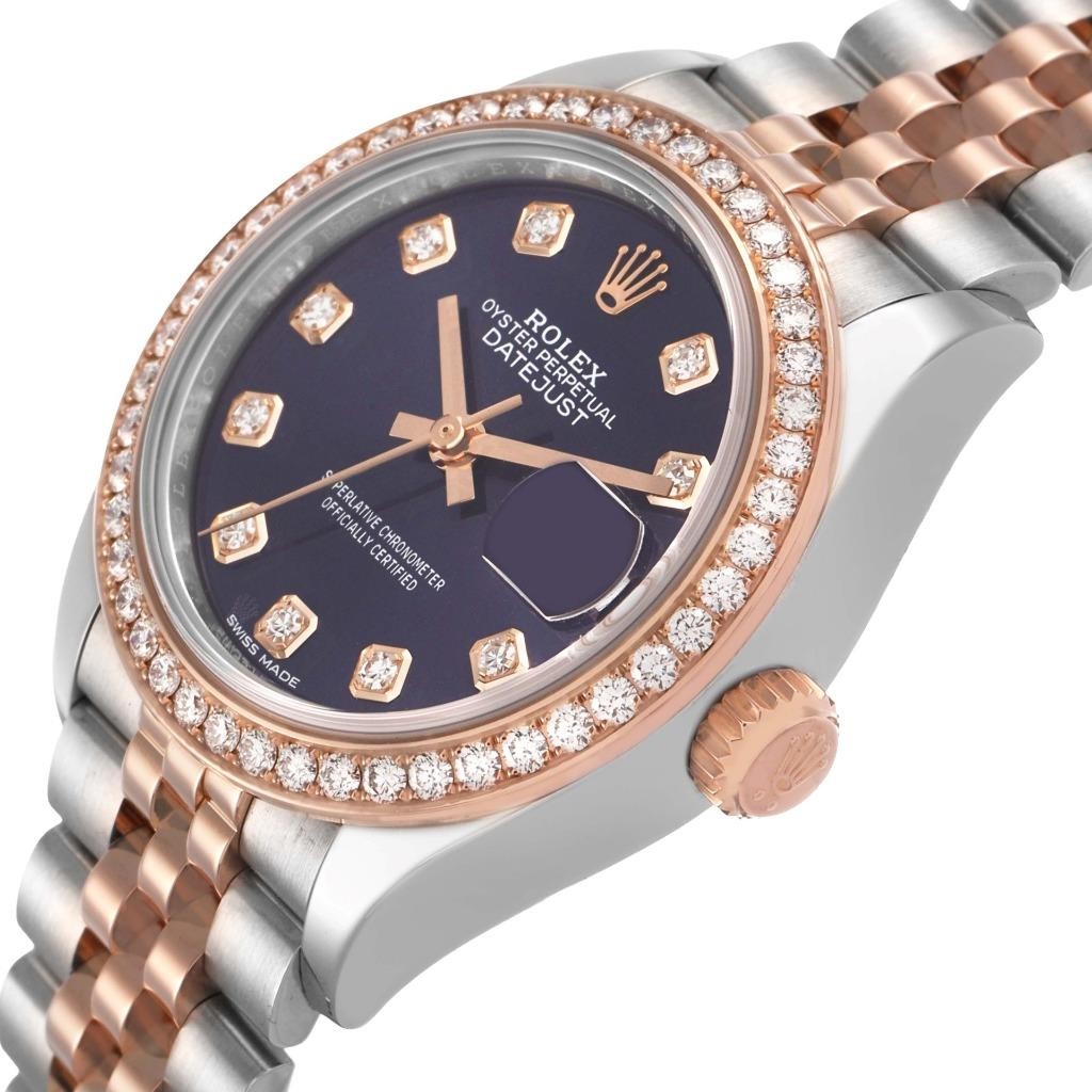 Rolex Datejust Steel Rose Gold Diamond Purple Dial Ladies Watch 279381