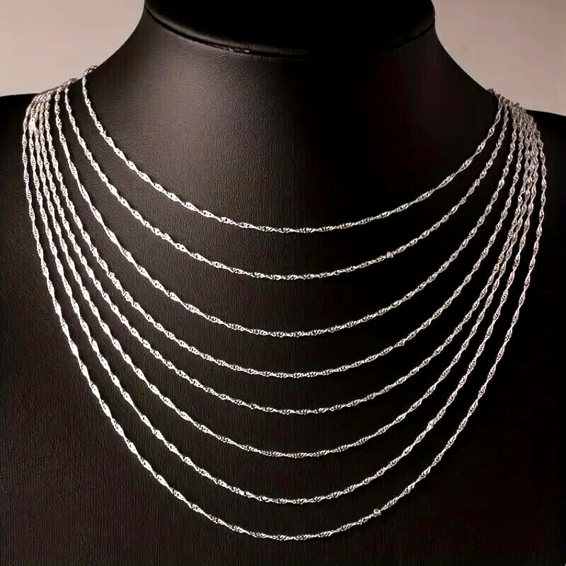 20 Inch Fashion 925 Sterling Silver Water Necklace Punk Flat Link Chain Women